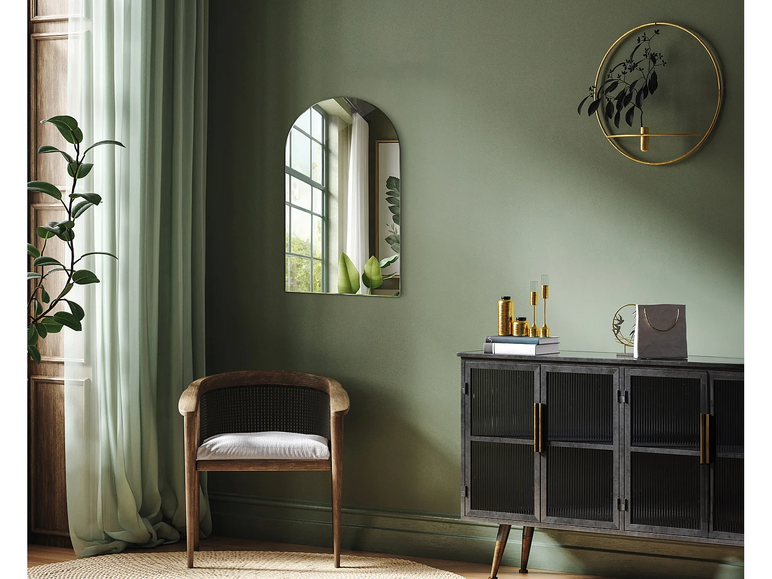 Großer Wandspiegel mit abgeschrägter Seite, unregelmäßige Form, Premium-Schnitt für Wohnzimmer, Flur, 90 cm