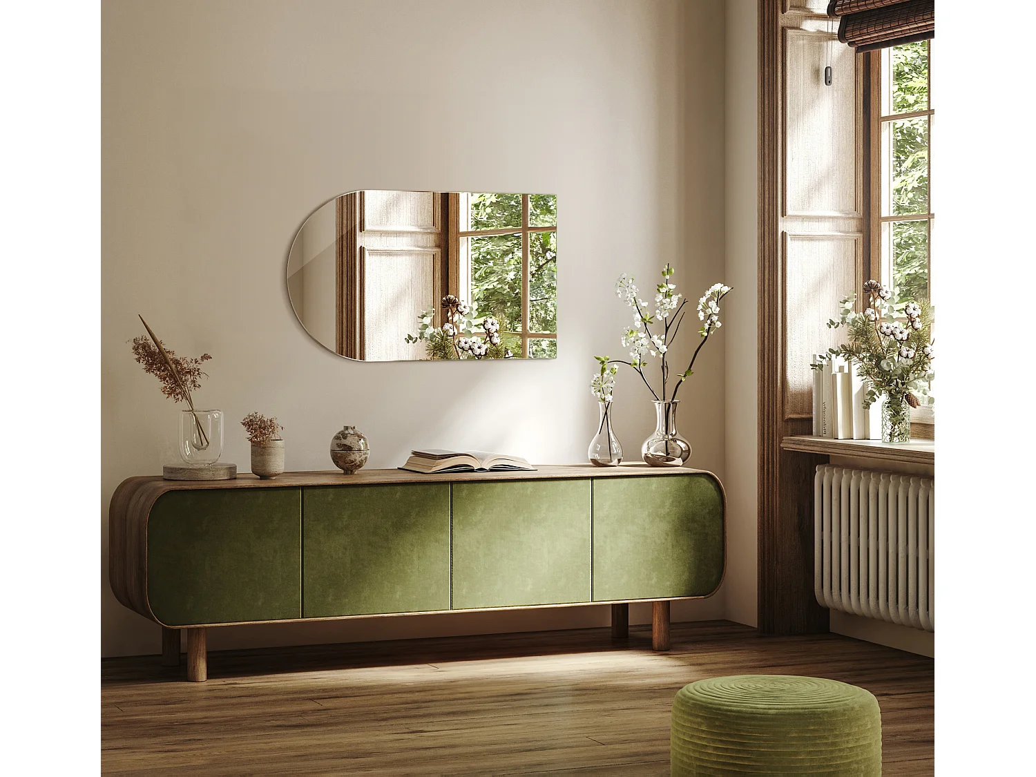 Großer Wandspiegel mit abgeschrägter Seite, unregelmäßige Form, Premium-Schnitt für Wohnzimmer, Flur, 90 cm