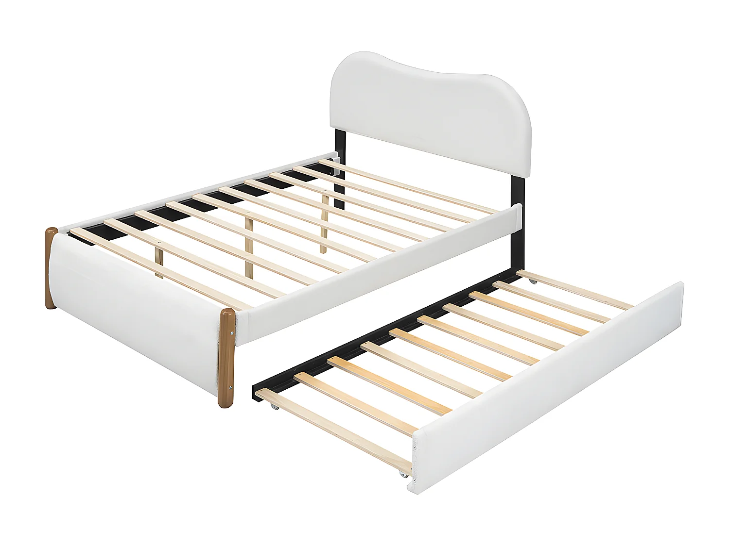 140*200cm Flachbett, gepolstert, mit praktischem ausziehbares Rollbett, minimalistische Formgebung, weiß