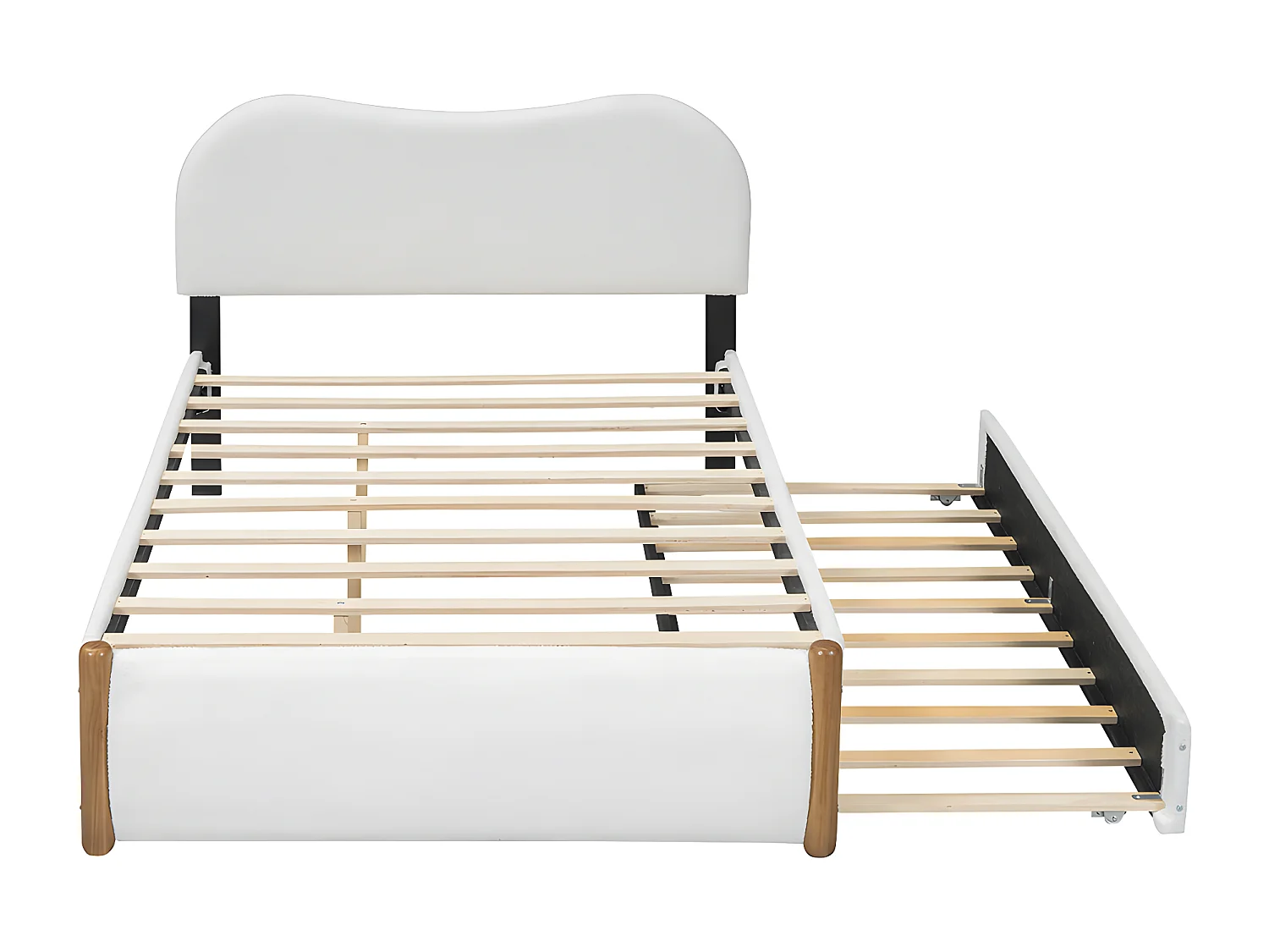 140*200cm Flachbett, gepolstert, mit praktischem ausziehbares Rollbett, minimalistische Formgebung, weiß