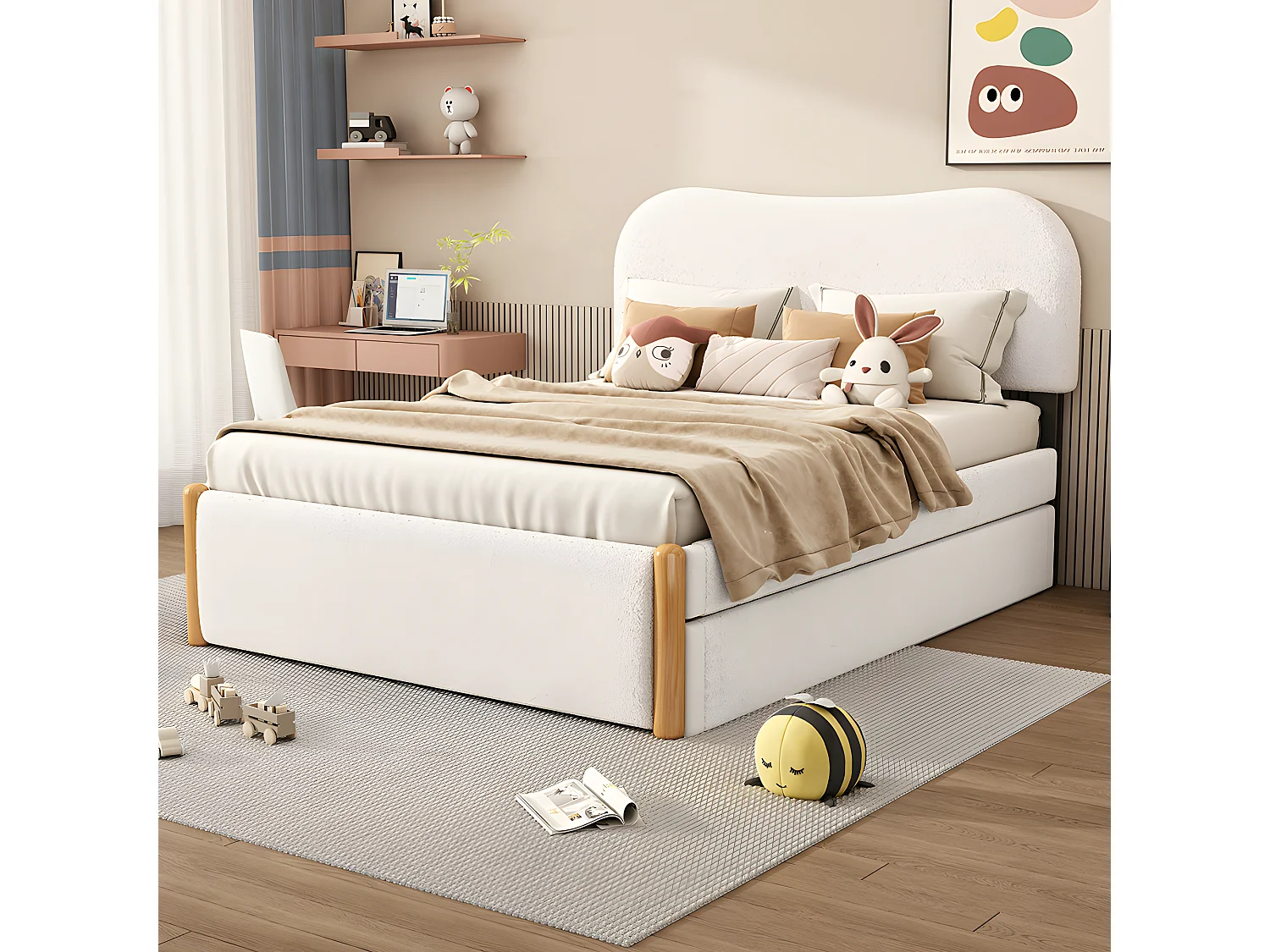 140 * 200cm lit plat, rembourré, avec un lit pliant pratique, Design minimaliste, blanc