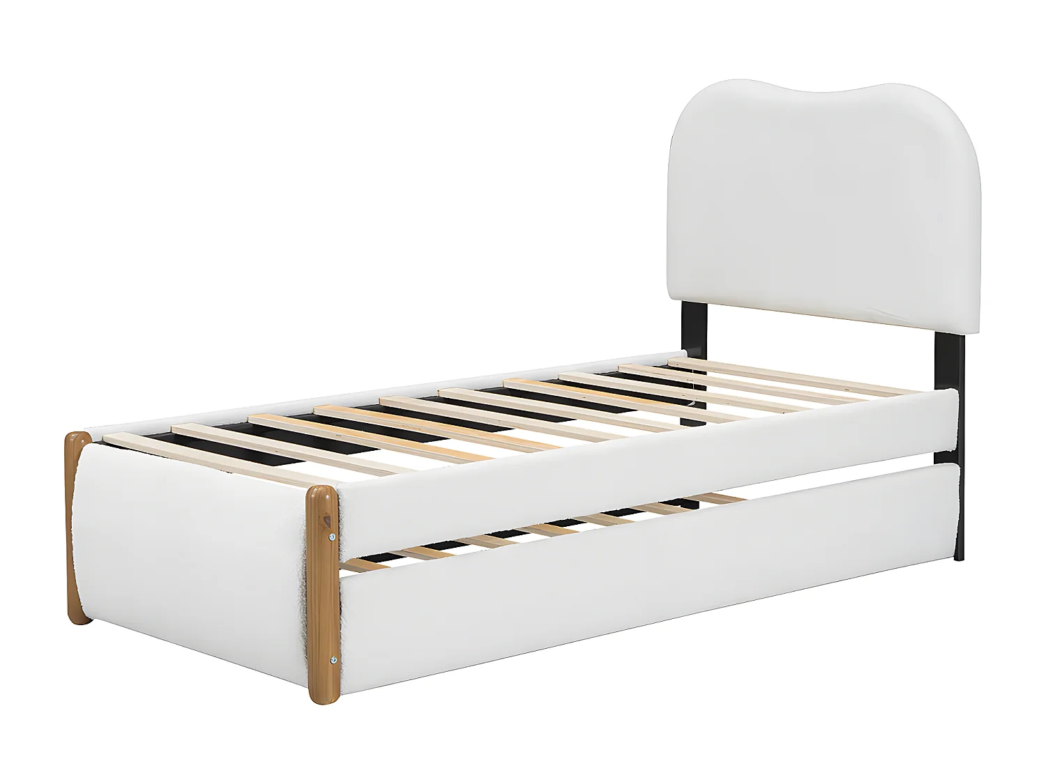 90*200cm Flachbett, gepolstert, mit praktischem ausziehbares Rollbett, minimalistische Formgebung, weiß