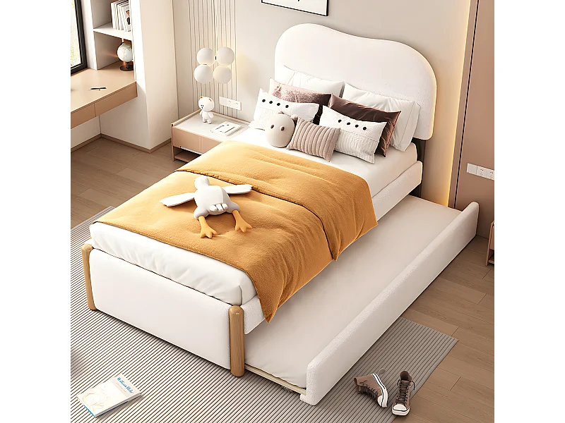 Cama plana de 90 * 200cm, tapizada, con práctica cama abatible, diseño minimalista, blanco