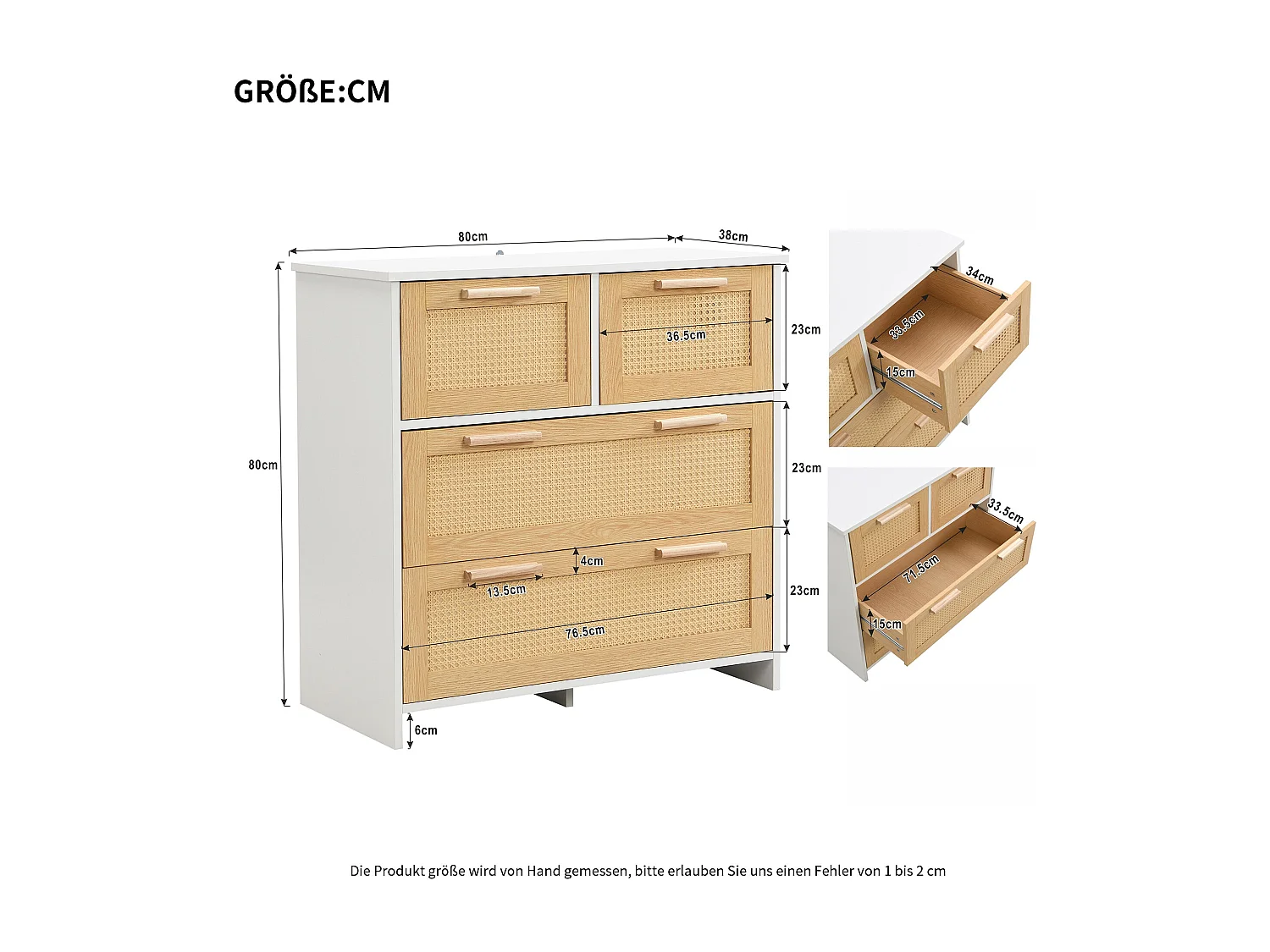 Armadietto in rattan di alta qualità con 4 cassetti, mobile contenitore, dimensioni : L80/H80/D38cm