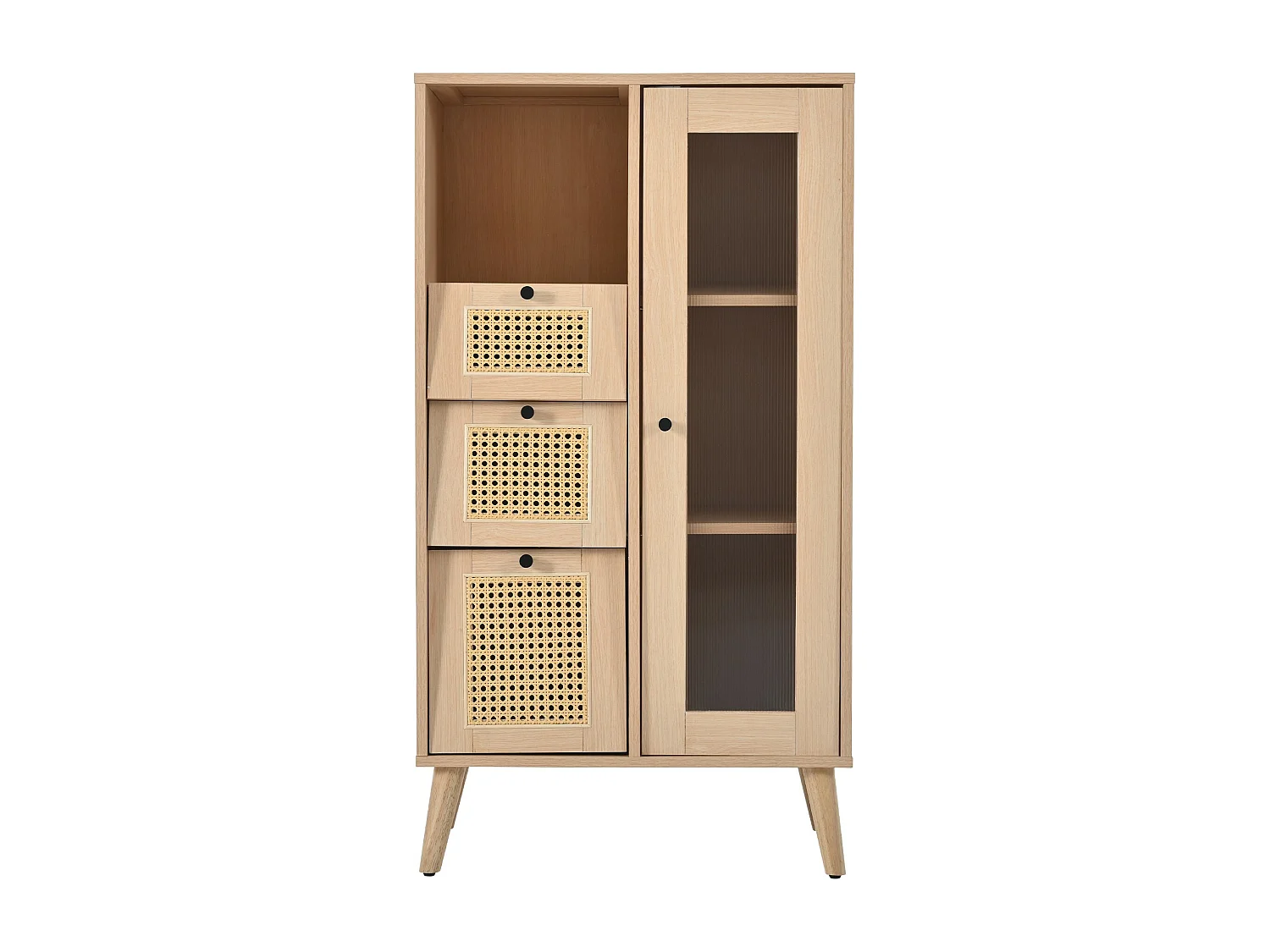 Vitrine multifonctionnelle, 110 cm de haut, 1 porte avec 3 tiroirs, commode, meuble de rangement