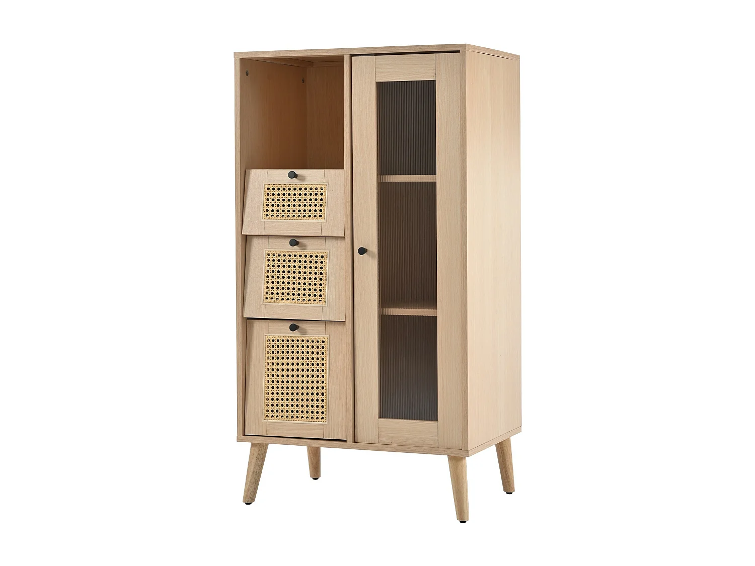 Vitrine multifonctionnelle, 110 cm de haut, 1 porte avec 3 tiroirs, commode, meuble de rangement