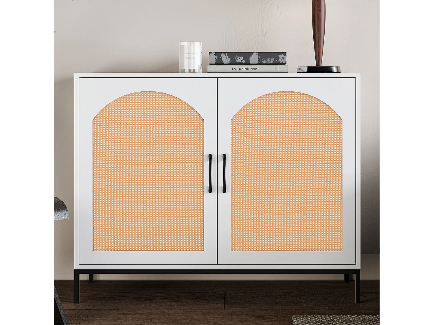 Armoire de rangement en rotin, armoire à deux portes, dimensions : L100/H80/D39 cm