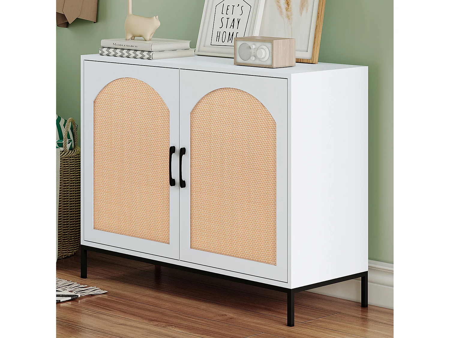 Armoire de rangement en rotin, armoire à deux portes, dimensions : L100/H80/D39 cm