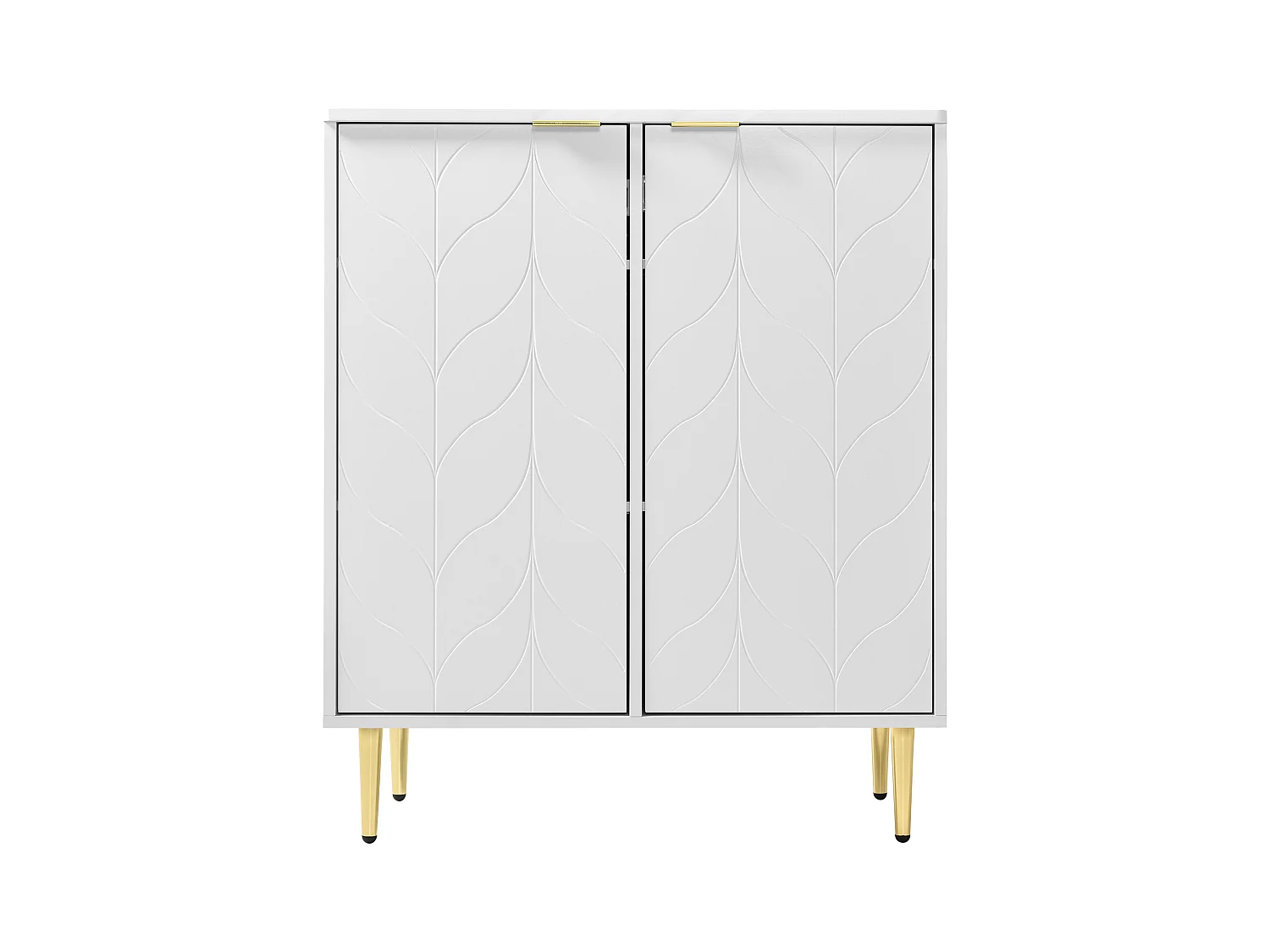 Buffet 2 portes, commode, design d'angle antichoc, 3 étagères, 6 compartiments, 75L*40P*90H, blanc