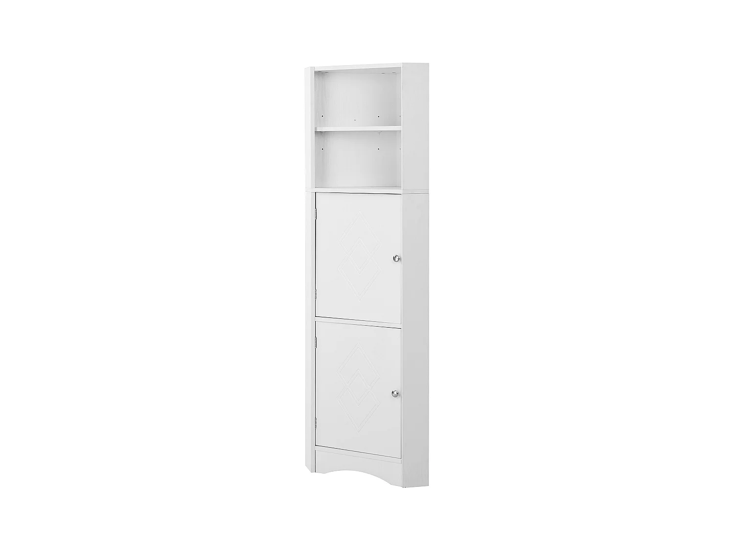 Vitrine, Eckschrank mit zwei Fächern, offenes Fach, 36,5 x 36,5 x 155 cm, weiß