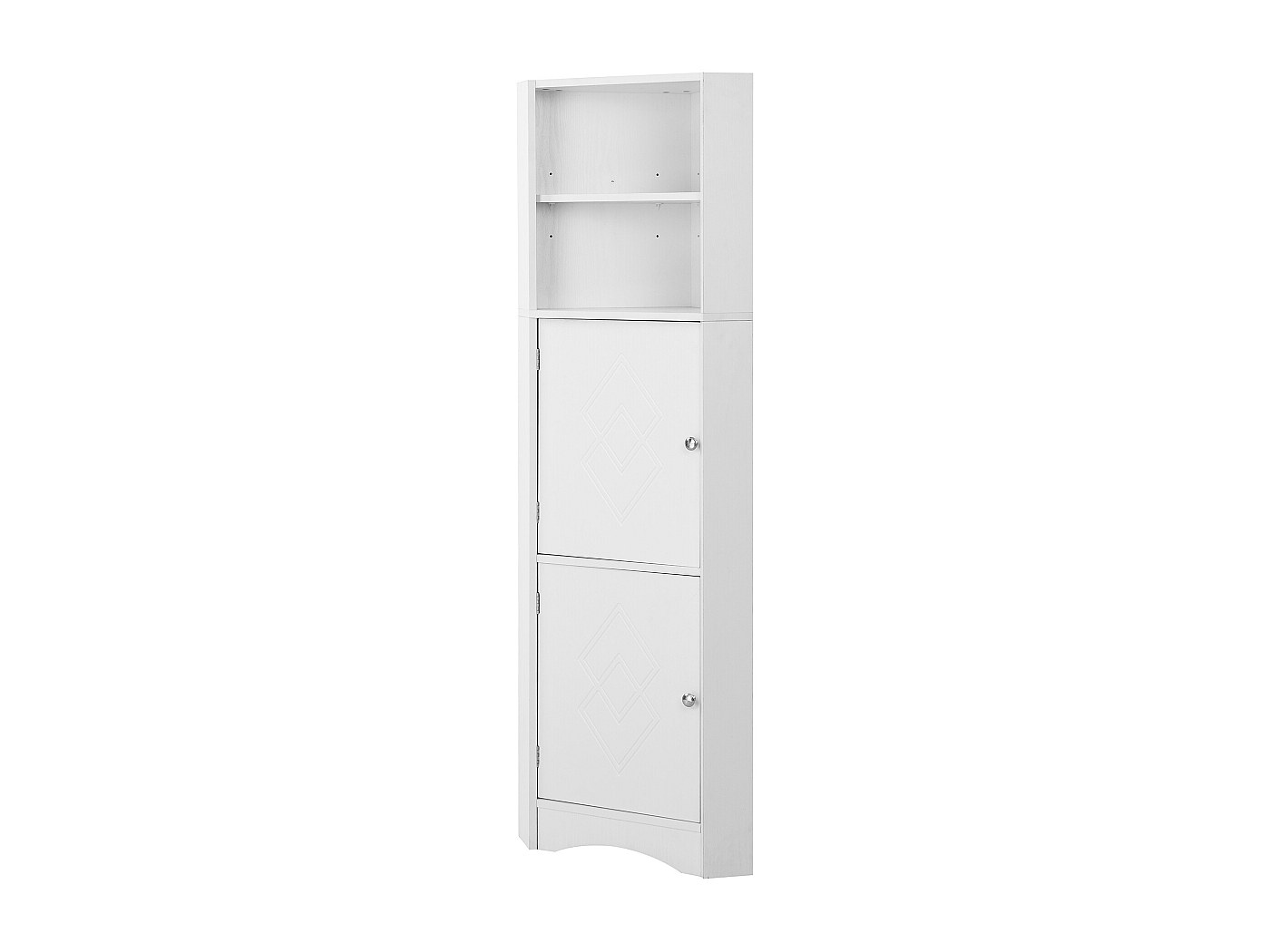 GROF Eckschrank Dreieckig – Offenes Regal, Lackierte Eiche, Fertig Montiert, Für Wohnzimmer & Flur