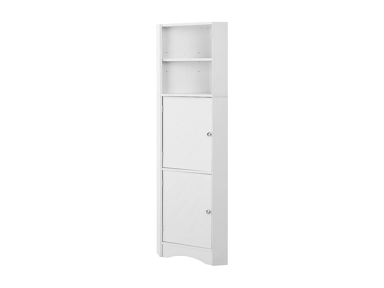 Vitrine, meuble d'angle avec deux compartiments, compartiment ouvert, 36,5 x 36,5 x 155 cm, blanc