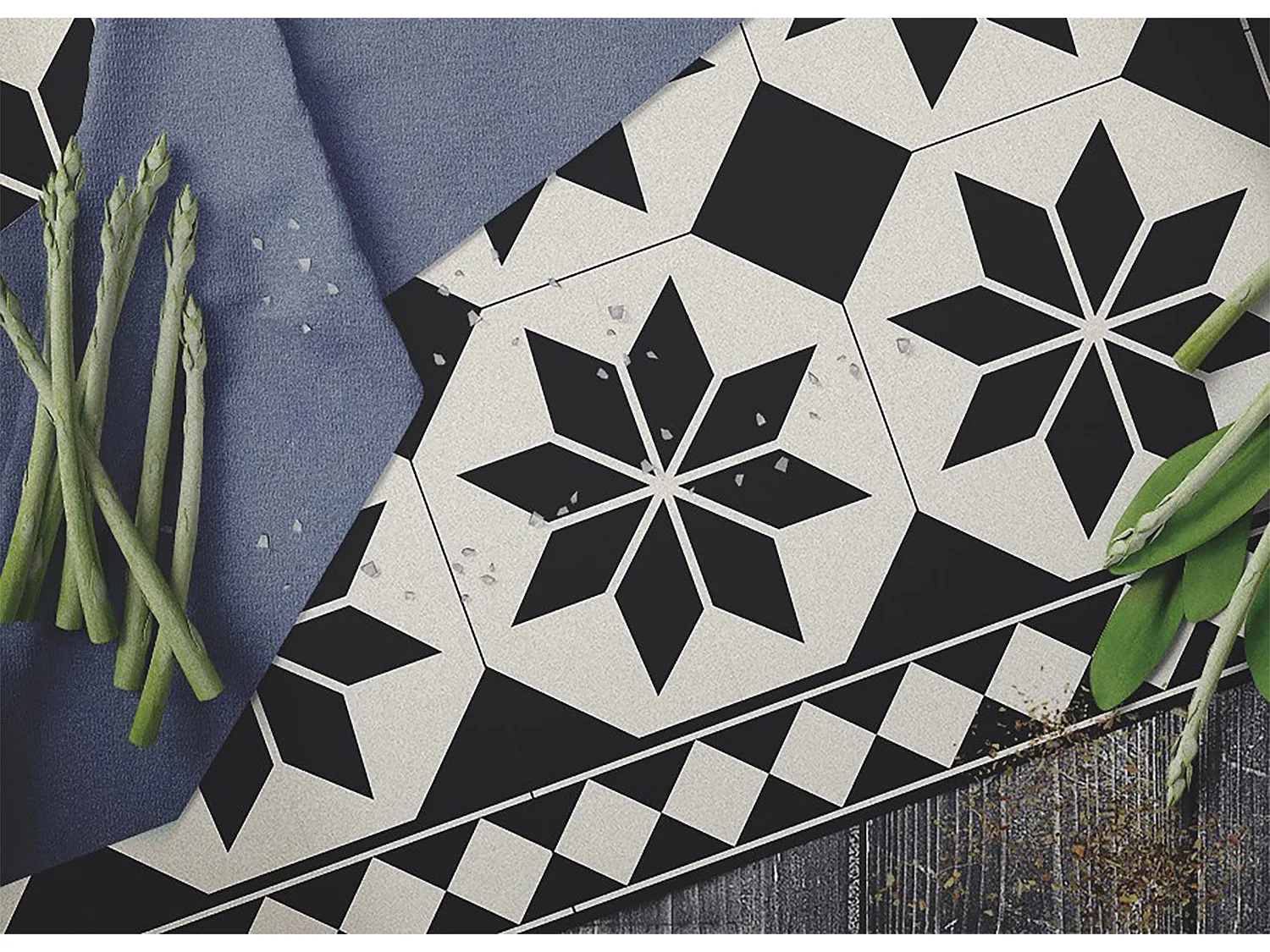 Tapis vinyle tendance Etoiles noires et blanches - 120 cm x 180 cm