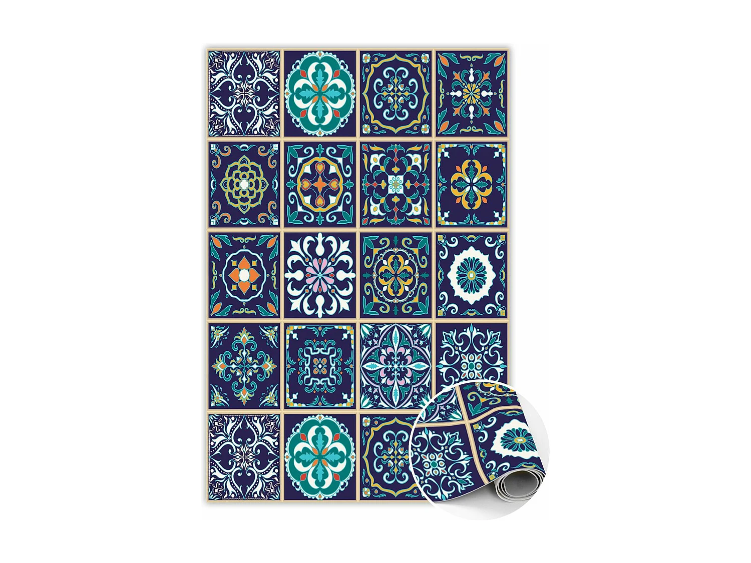 Trendiger Vinylteppich, portugiesische Fliesen – 60 cm x 90 cm