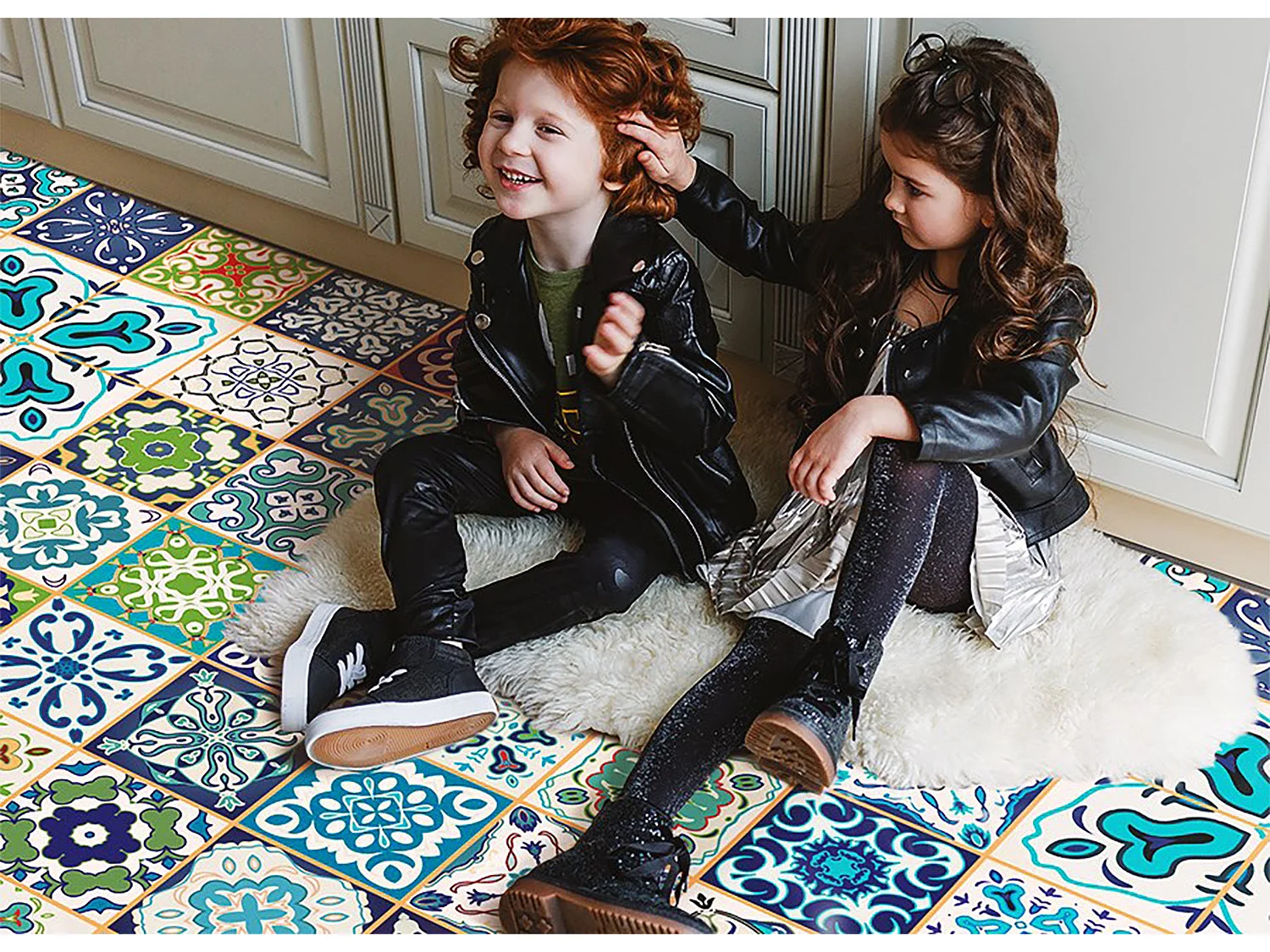 Trendiger universeller Vinyl-Teppich, portugiesisches Muster – 120 cm x 180 cm