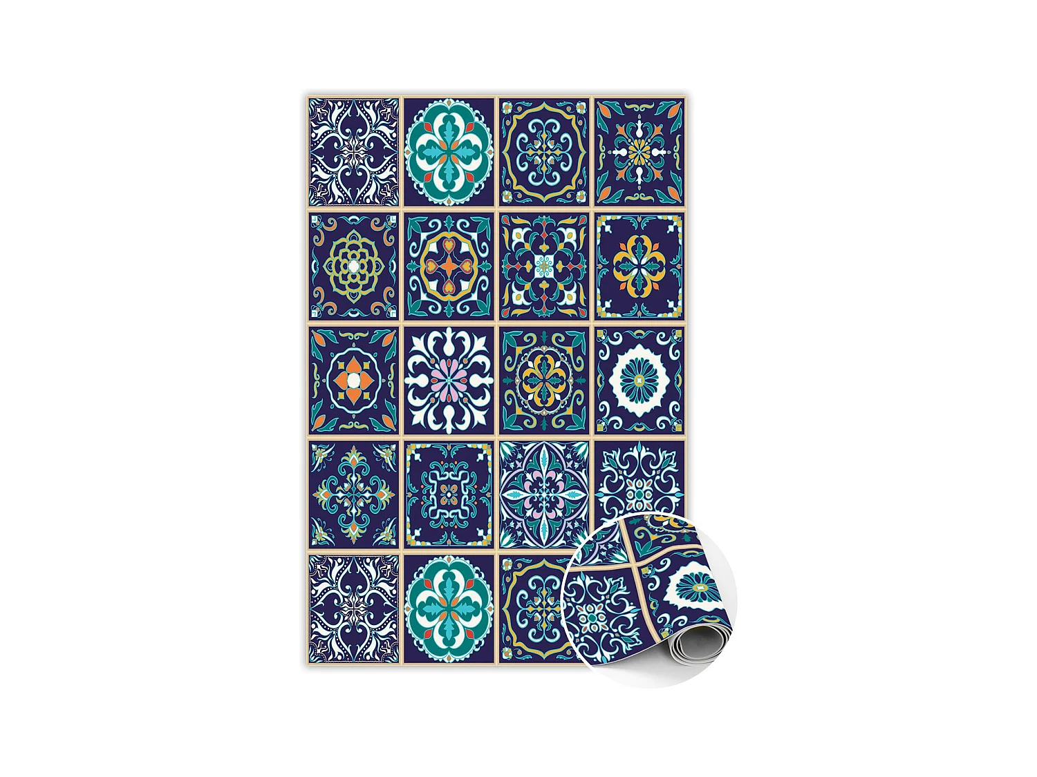 Tapis vinyle tendance, carrelage portugais - 140 cm x 210 cm