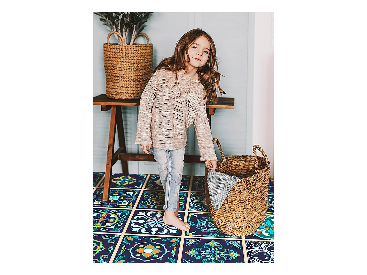 Tapis vinyle tendance, carrelage portugais - 150 cm x 225 cm