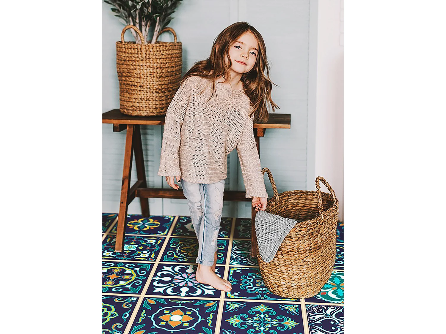 Tapis vinyle tendance, carrelage portugais - 150 cm x 225 cm