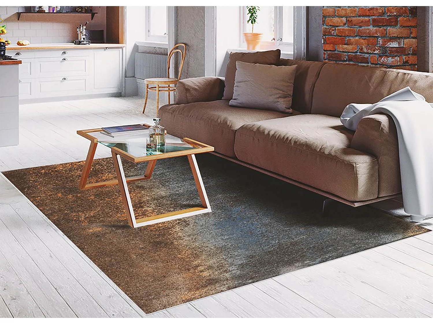 Trendiger Vinyl-Teppich aus rostigem Blech – 140 cm x 210 cm