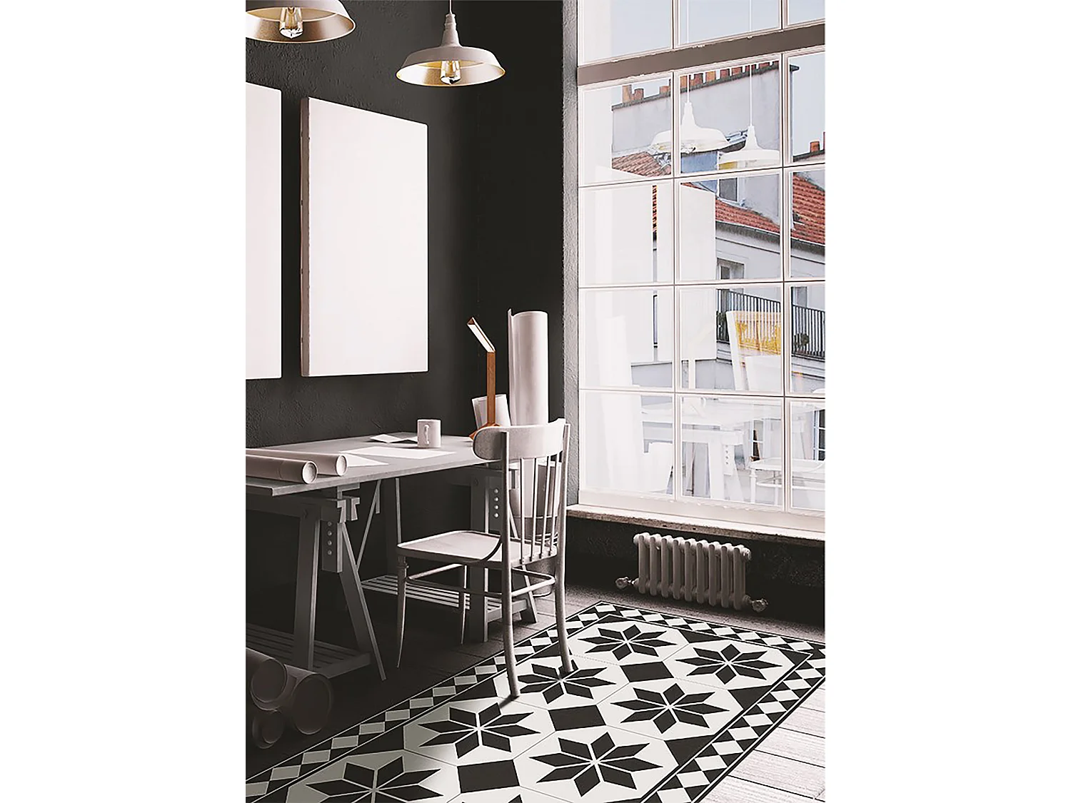 Trendiger Vinyl-Teppich mit schwarzen und weißen Sternen – 100 cm x 150 cm