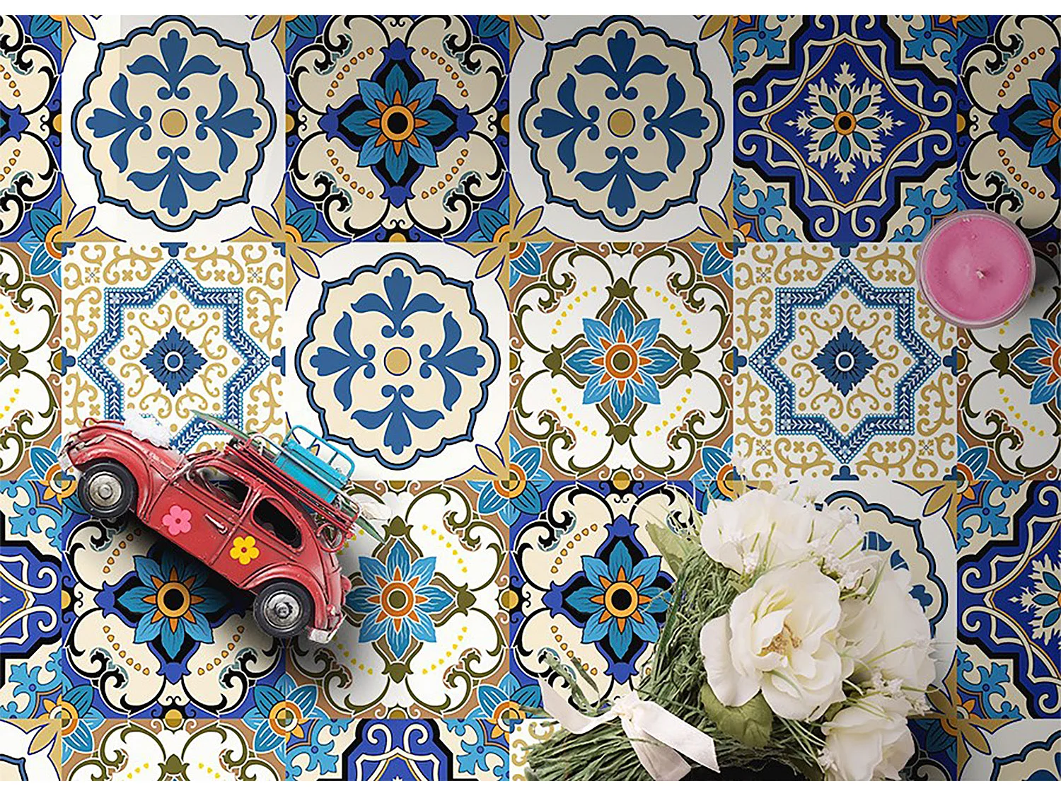 Tapis vinyle tendance carreaux portugais - 140 cm x 210 cm