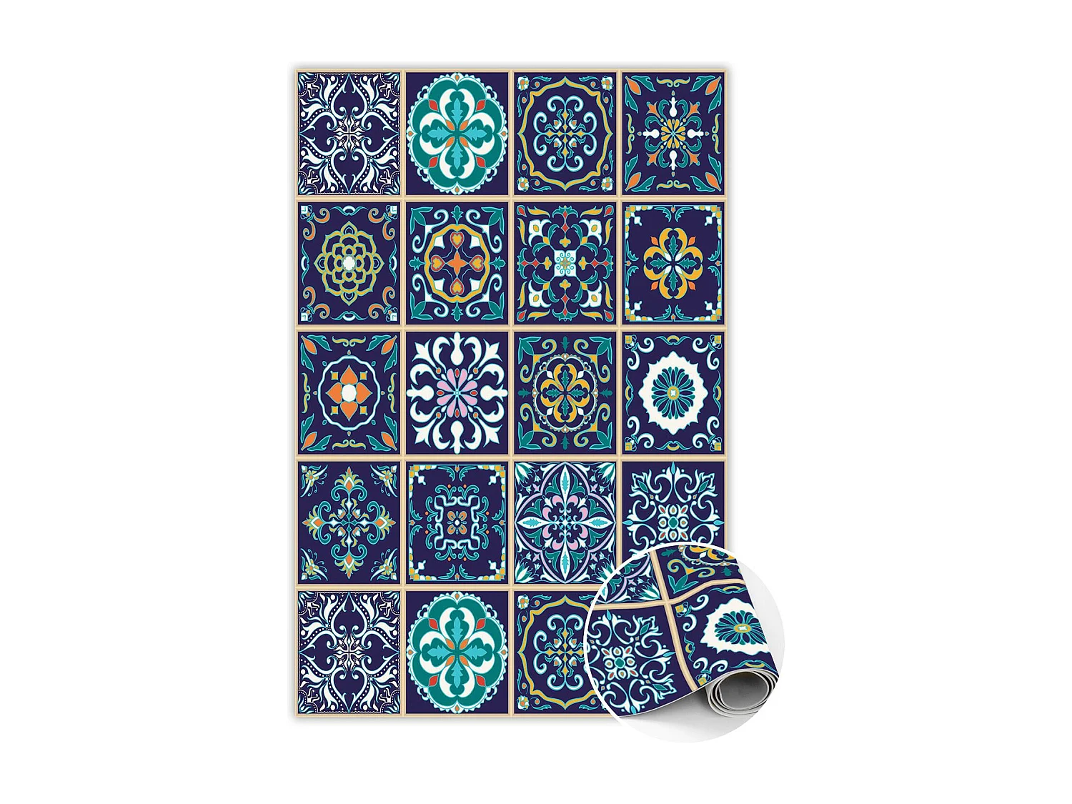 Tapis vinyle tendance, carrelage portugais - 80cm x 120 cm