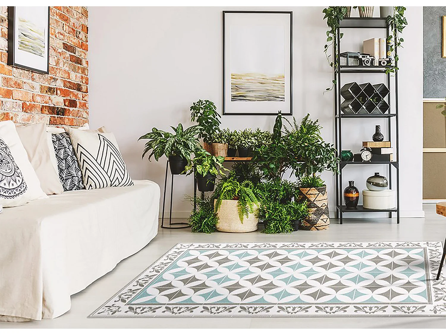 Alfombra vinílica moderna, azulejos portugueses - 80 cm x 120 cm