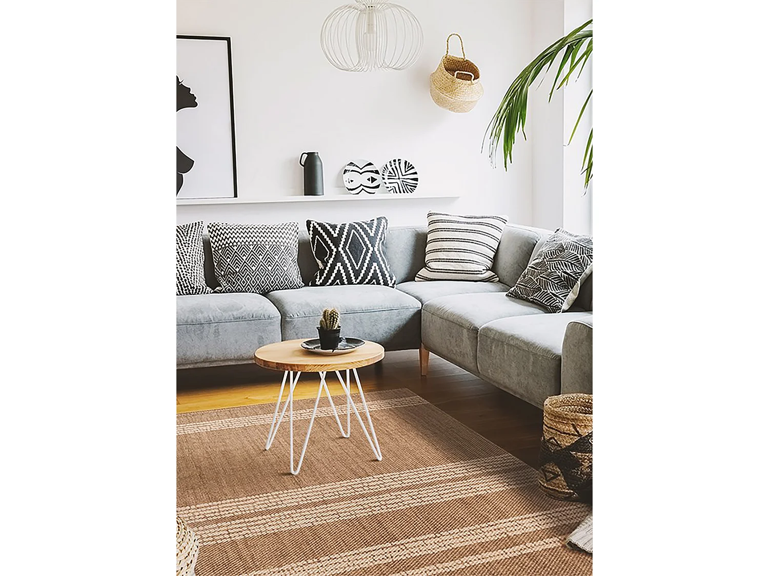 Tapis vinyle pour la maison Beige avec lignes - 120 cm x 180 cm