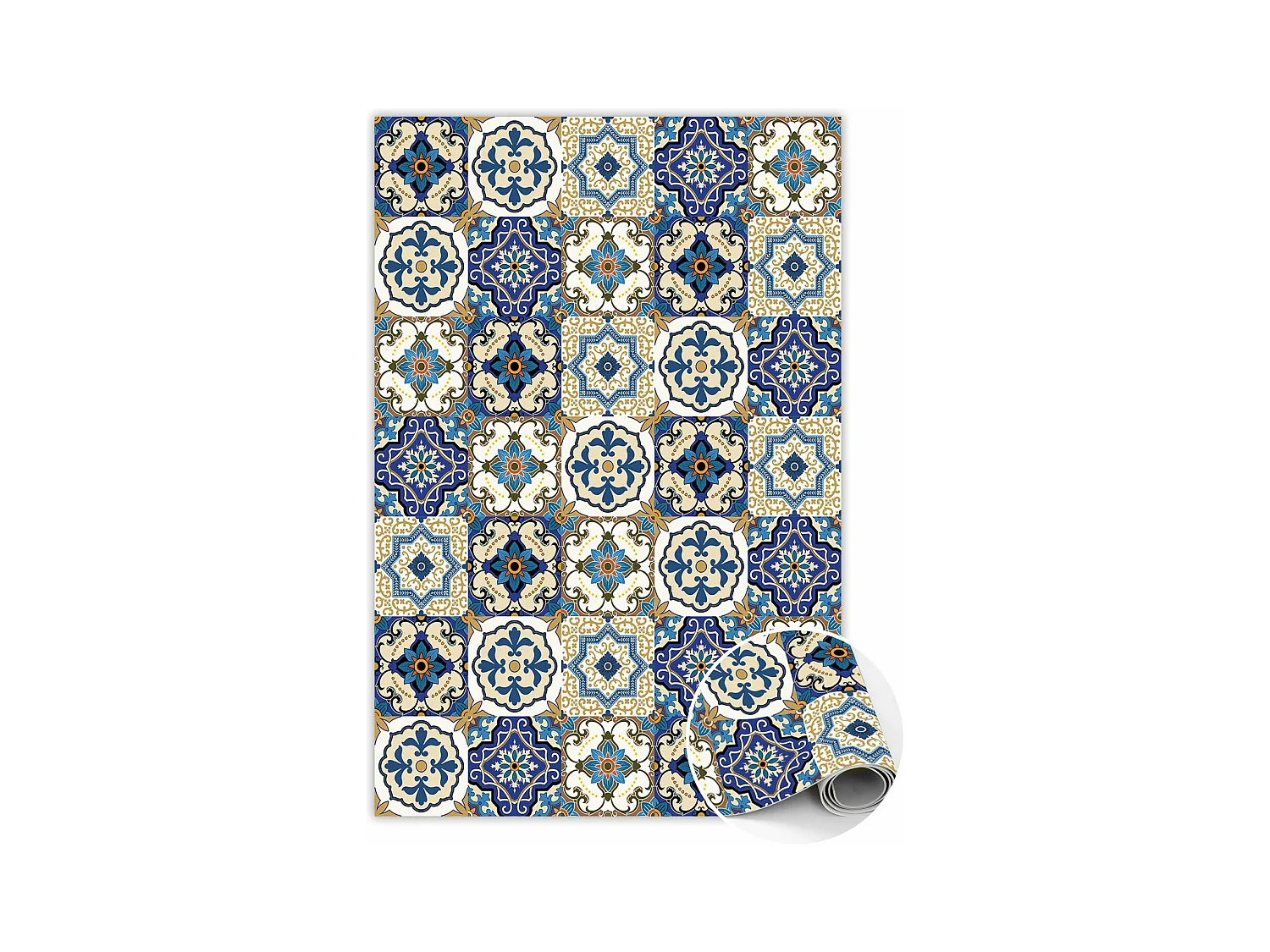 Tapis vinyle tendance carreaux portugais - 150 cm x 225 cm