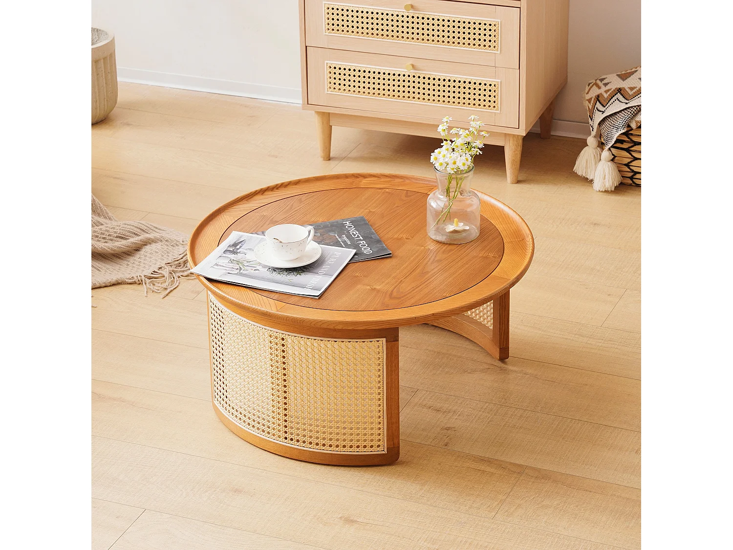 Table basse en bois massif ,Table basse élégante en chêne de haute qualité, table basse ronde