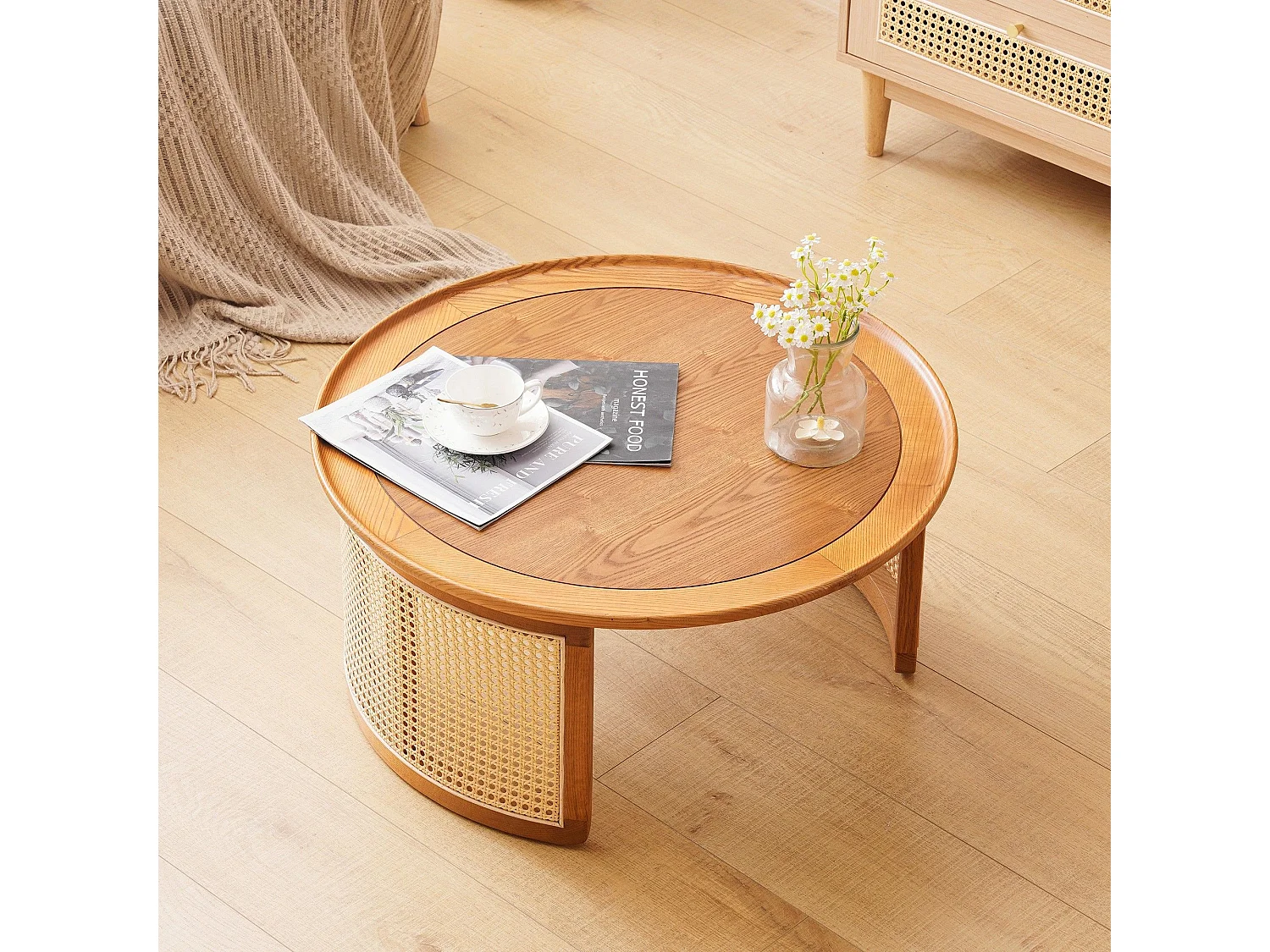 Table basse en bois massif ,Table basse élégante en chêne de haute qualité, table basse ronde