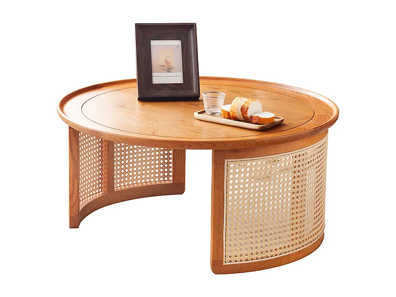 Table basse en bois massif ,Table basse élégante en chêne de haute qualité, table basse ronde