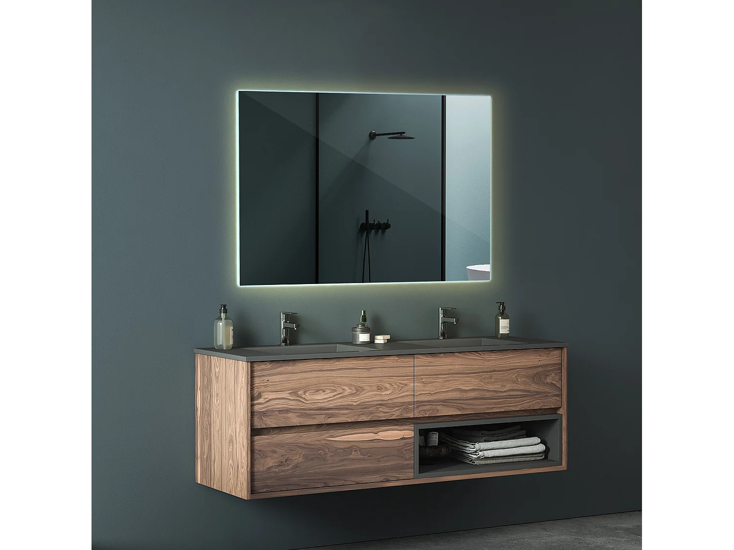 Miroir lumineux LED moderne pour la salle de bain 80 cm x 60 cm Lumière chaude