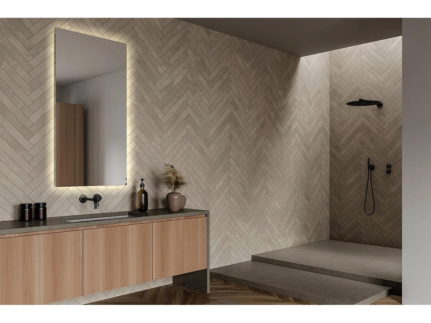 Miroir lumineux LED moderne pour la salle de bain 80 cm x 60 cm Lumière chaude