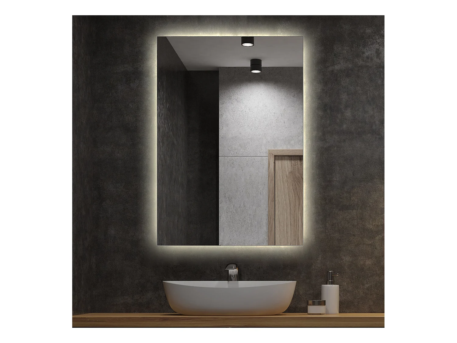 Miroir lumineux LED moderne pour la salle de bain 80 cm x 60 cm Lumière chaude