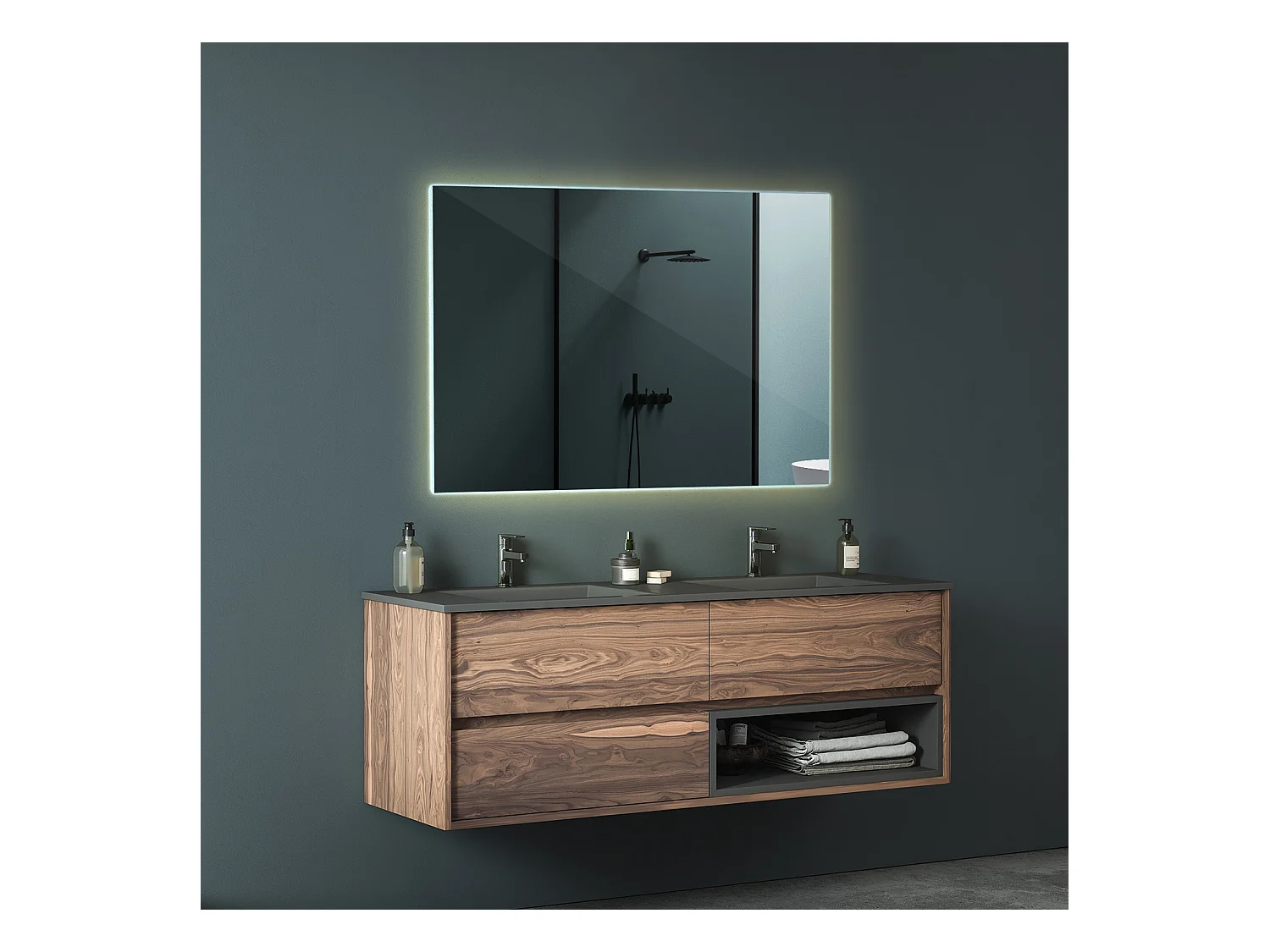 Moderner LED-Lichtspiegel für das Badezimmer 80 cm x 60 cm. Warmes Licht