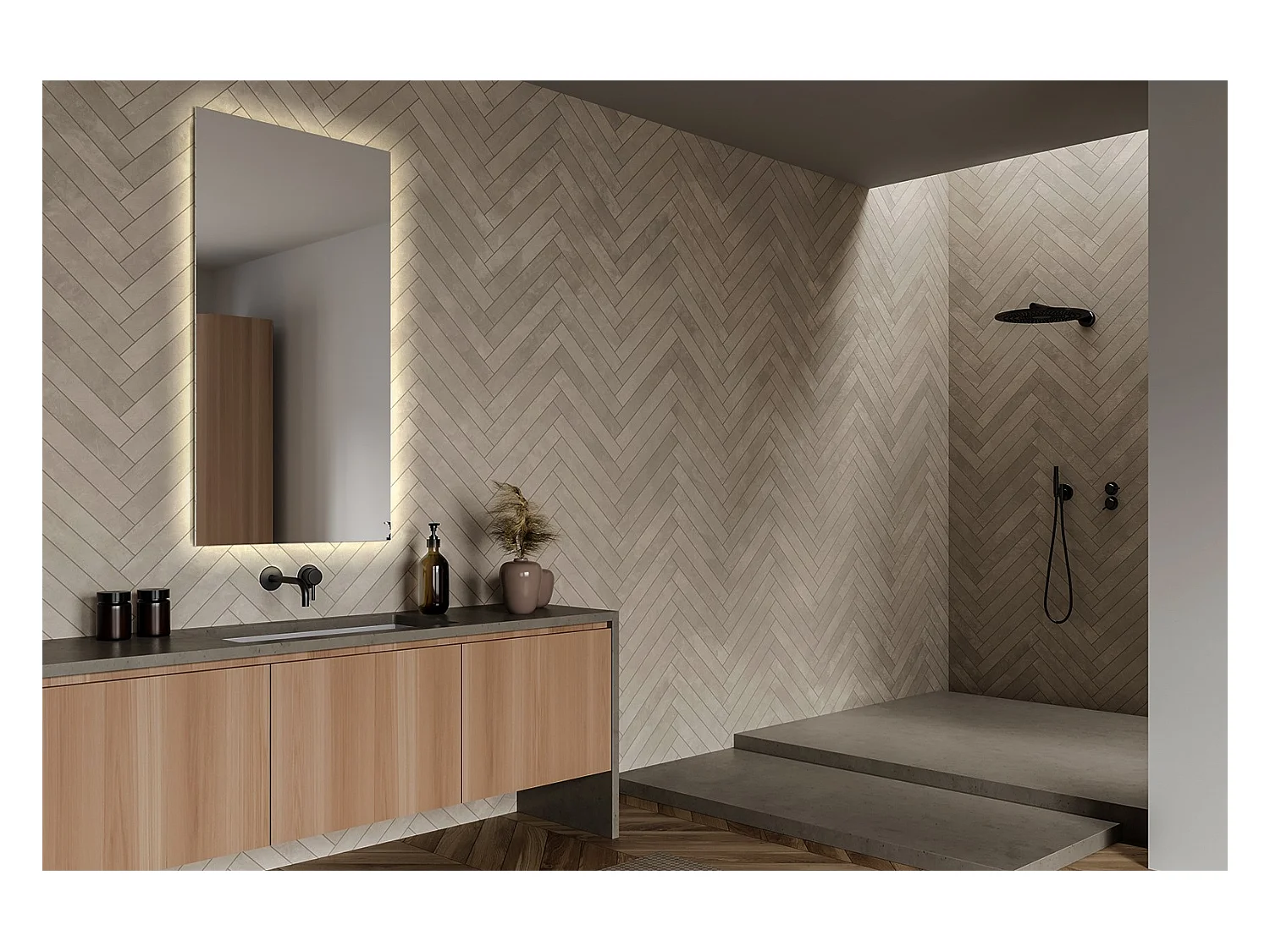 Moderner LED-Lichtspiegel für das Badezimmer 80 cm x 60 cm. Warmes Licht