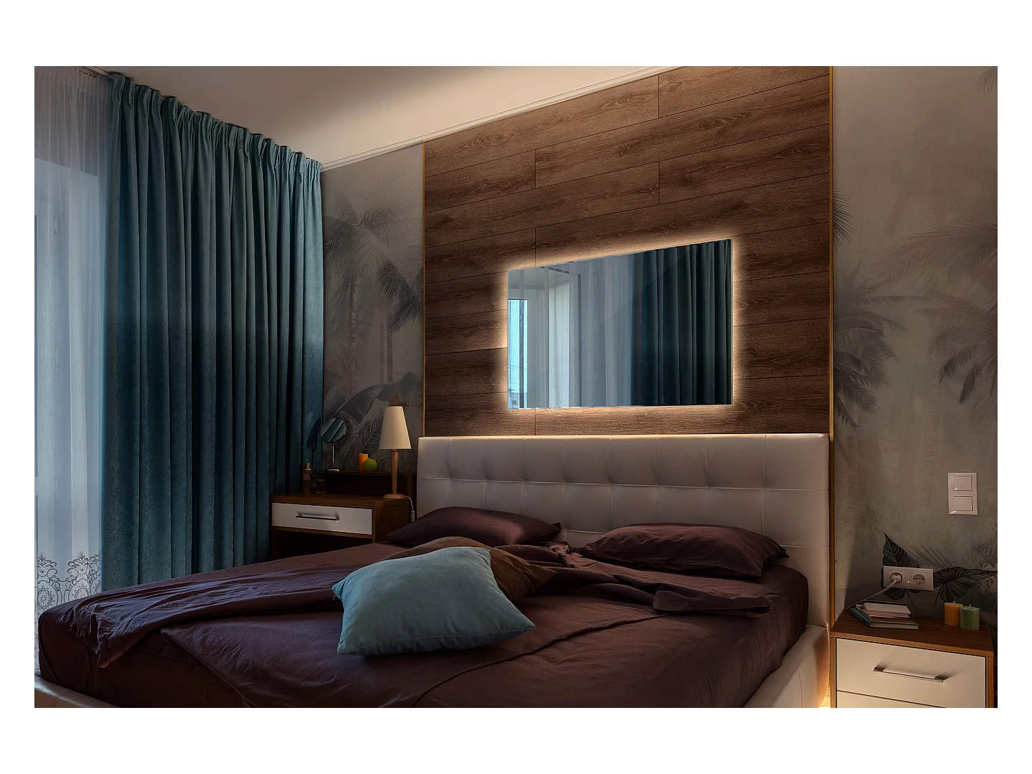 Miroir lumineux LED pour le salon, la chambre, 100 cm x 70 cm Lumière chaude