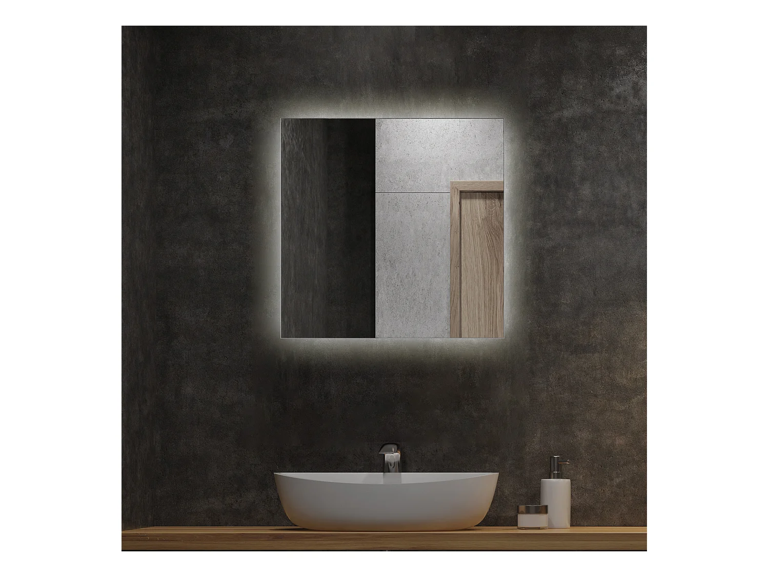 Miroir lumineux LED moderne pour la salle de bain 50 cm x 50 cm Lumière chaude