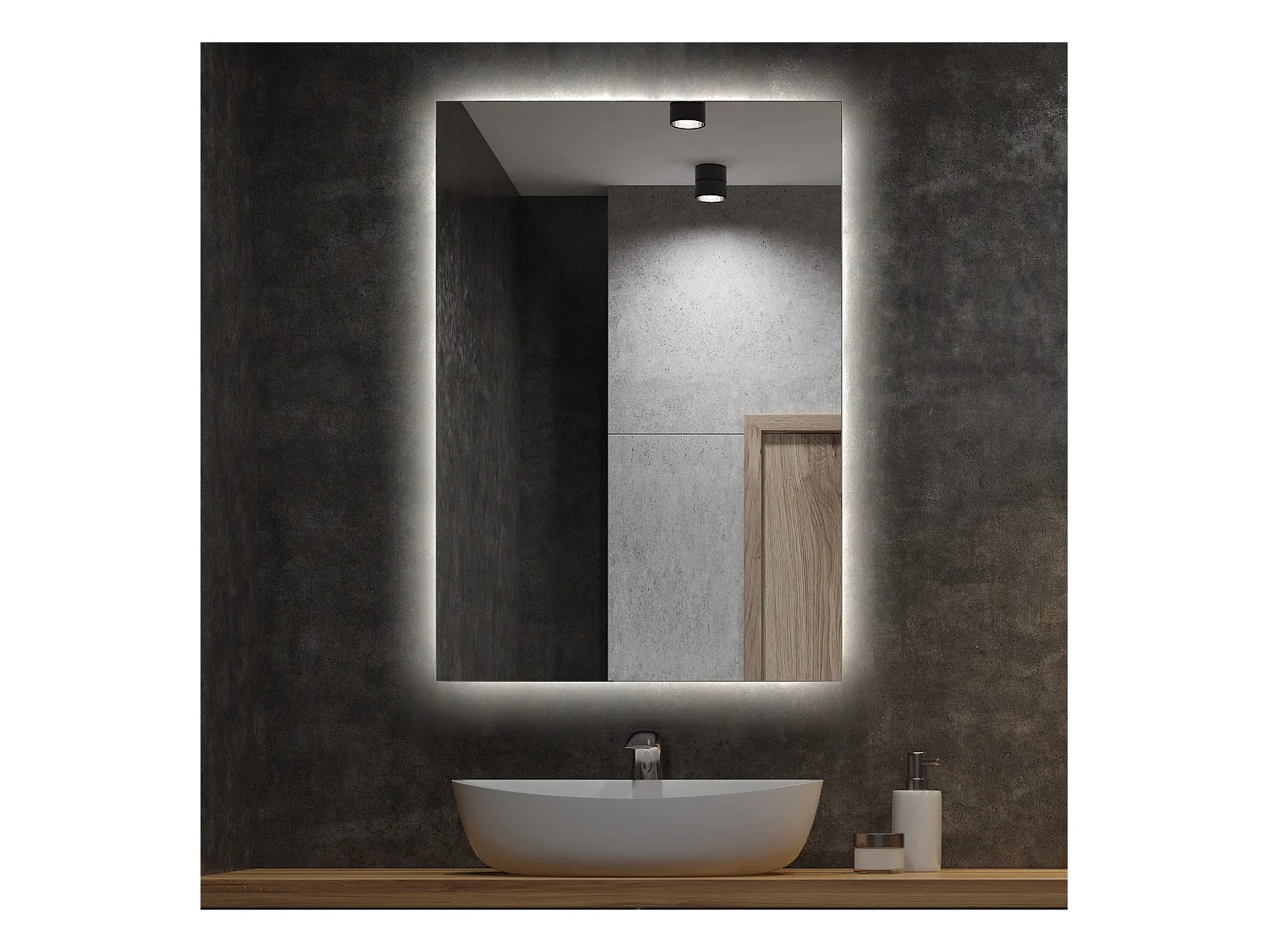 Miroir de Salle de Bain LED Glamour Lumineux 80 cm x 60 cm Lumière Neutre