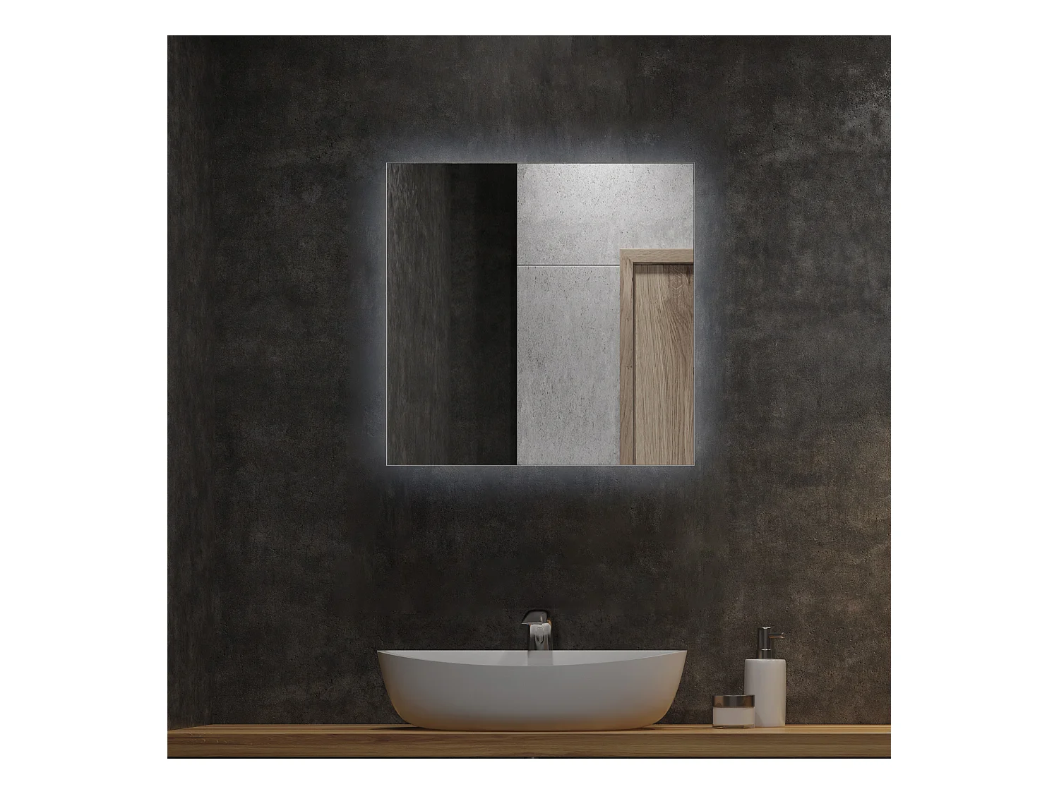 Miroir de salle de bain LED glamour éclairé 50 cm x 50 cm lumière froide