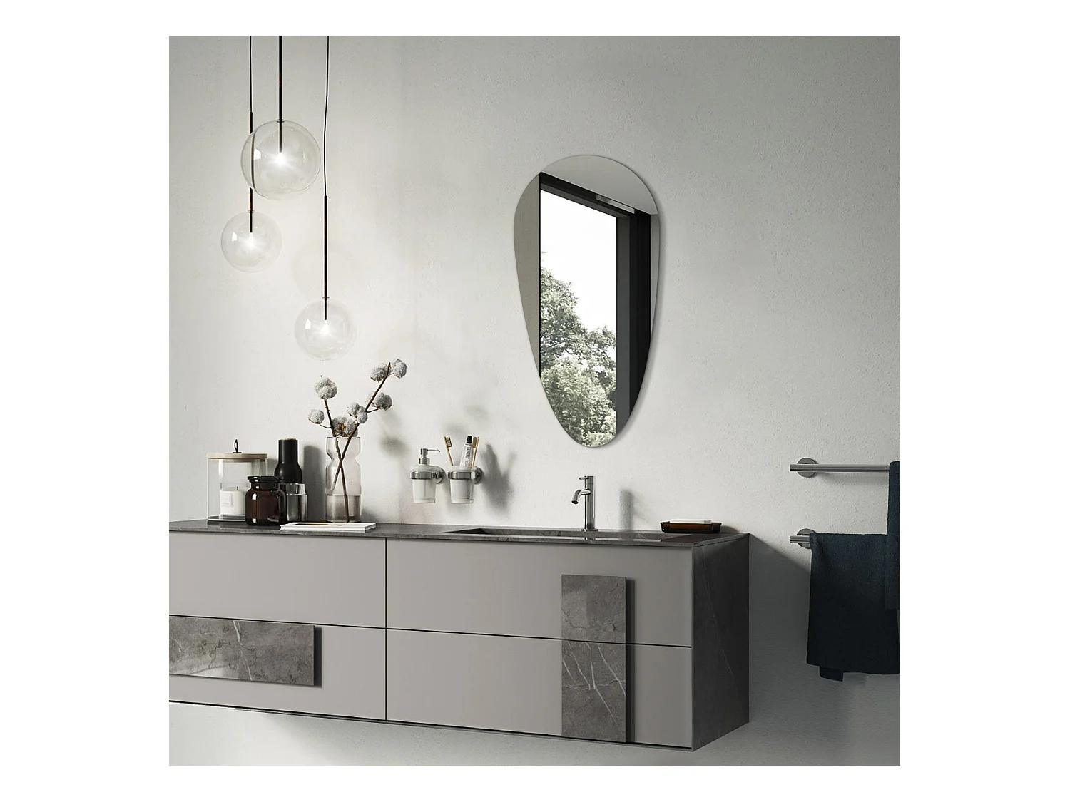 Großer, moderner, eleganter Tropfenspiegel für Schlafzimmer und Badezimmer, 45 cm x 90 cm