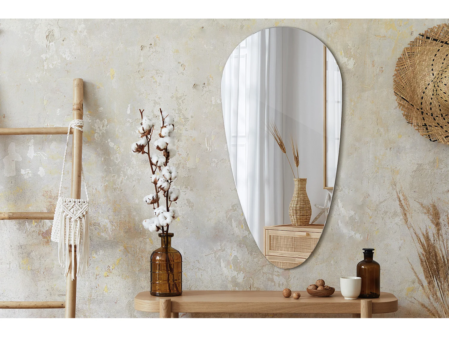 Loft Boho Diamond Espejo de pared sin marco en forma de lágrima de moda 40 cm x 80 cm