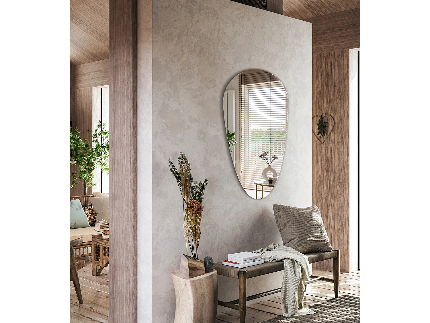 Miroir mural en forme de larme à la mode sans cadre Loft Boho Diamond 40 cm x 80 cm