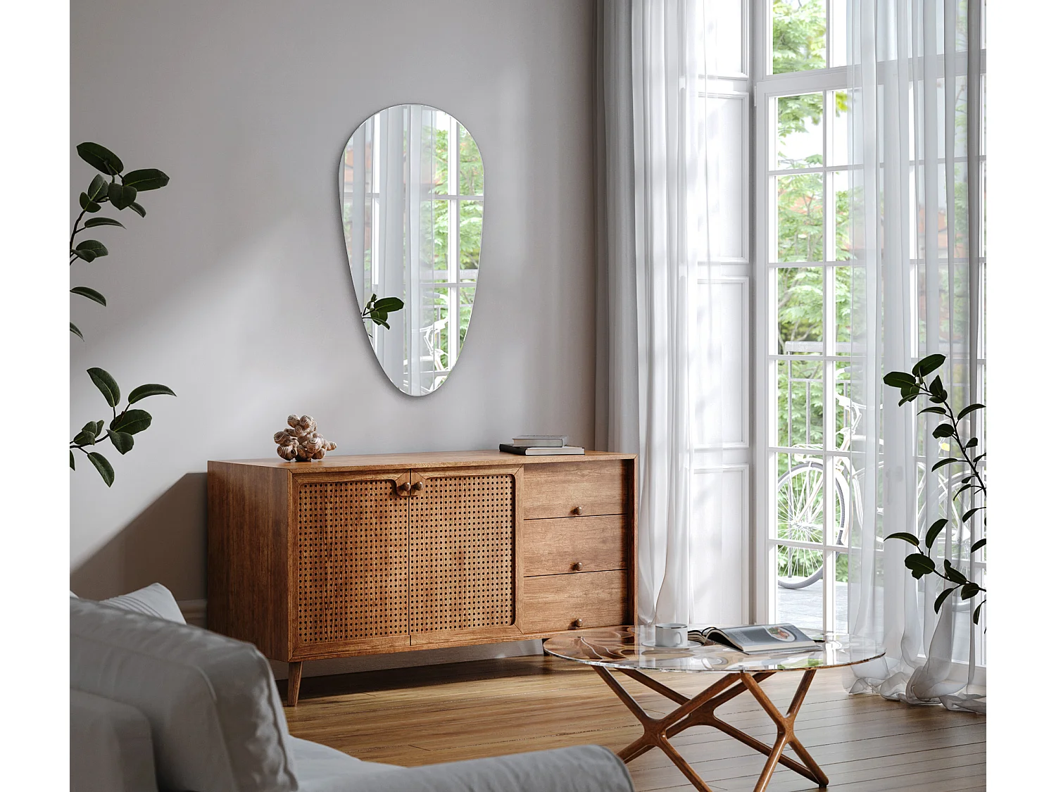 Miroir mural en forme de larme à la mode sans cadre Loft Boho Diamond 40 cm x 80 cm