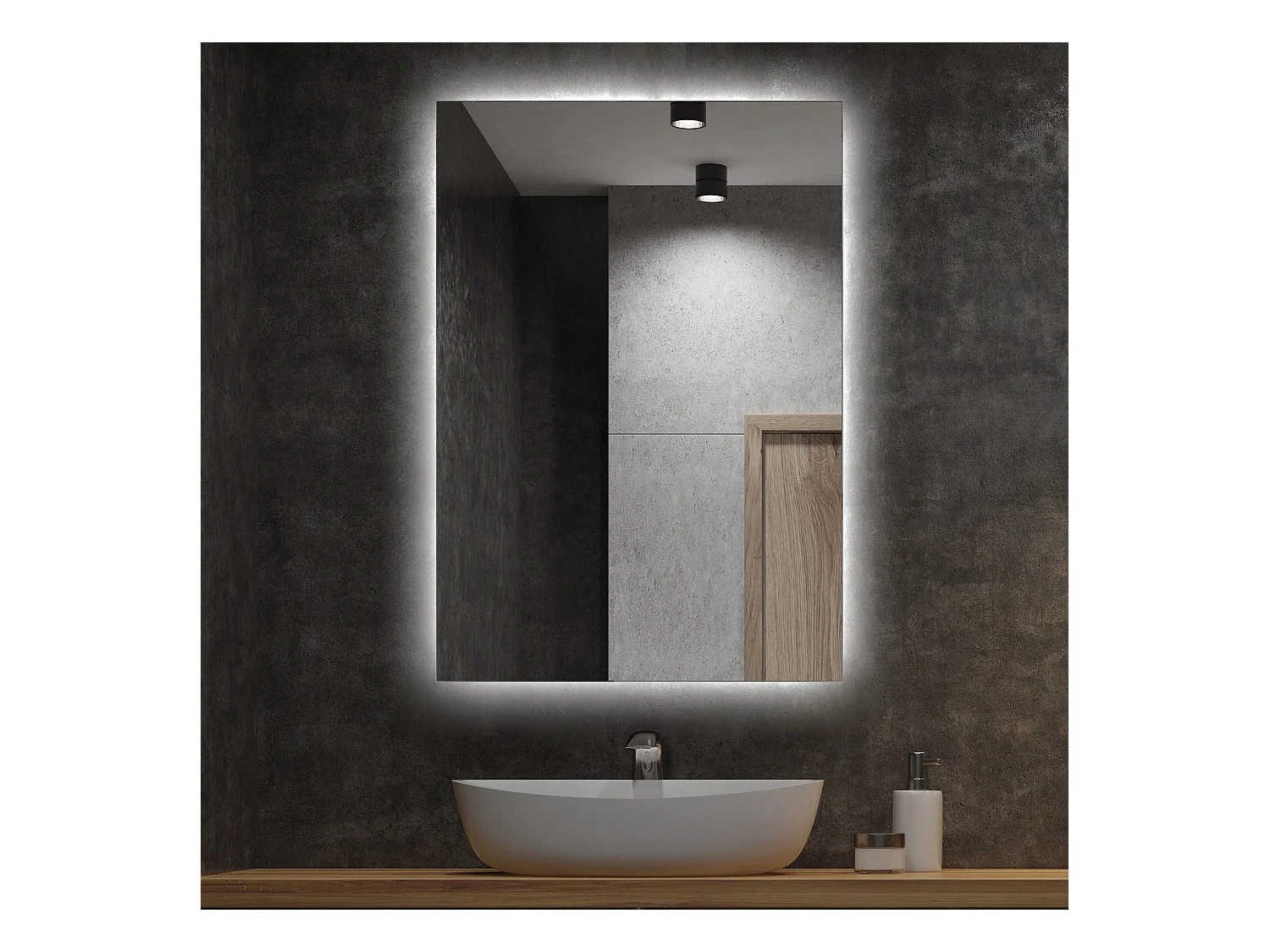 Moderner LED-Lichtspiegel für das Badezimmer 80 cm x 60 cm. Kaltes Licht