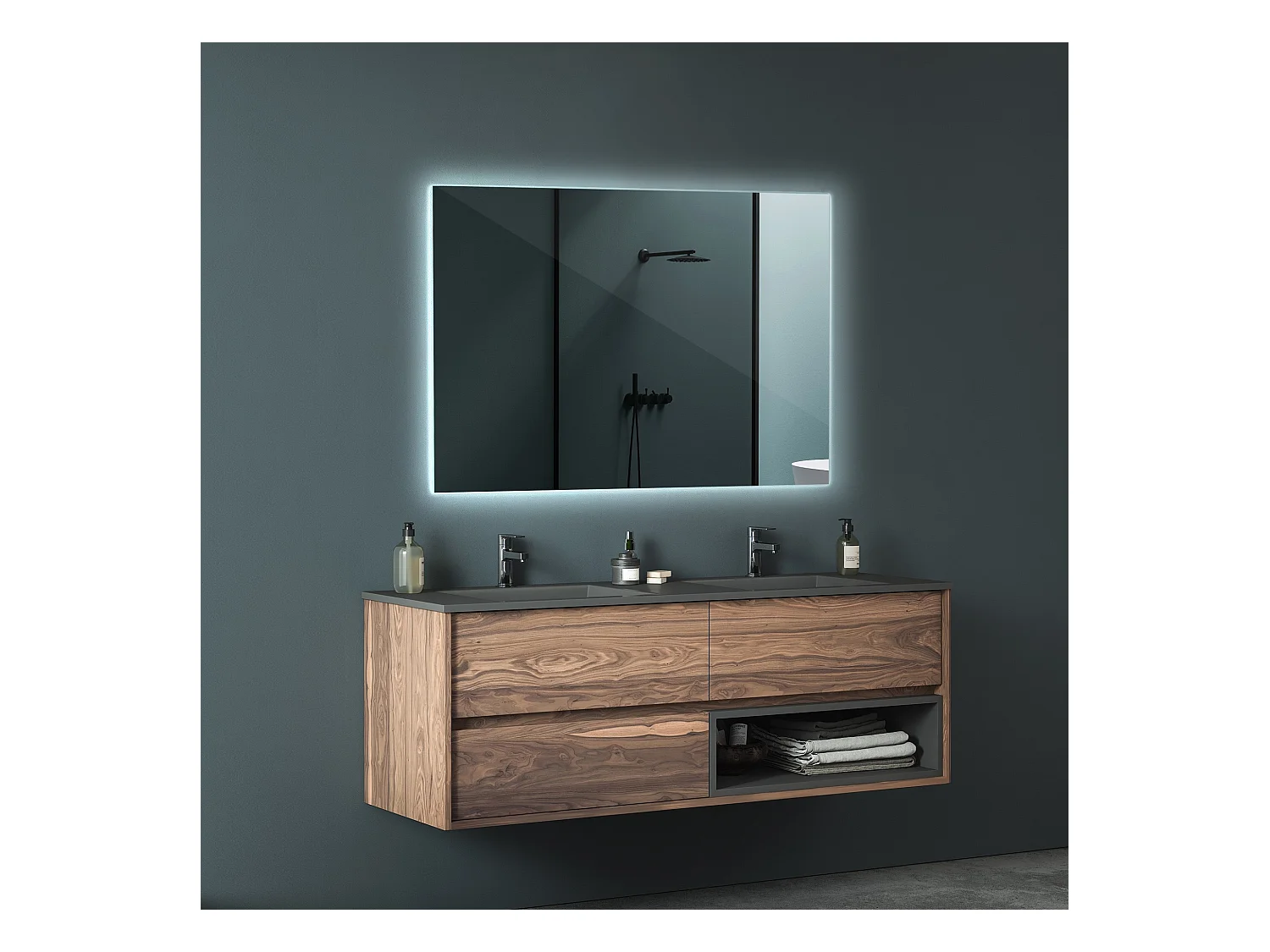 Moderner LED-Lichtspiegel für das Badezimmer 80 cm x 60 cm. Kaltes Licht