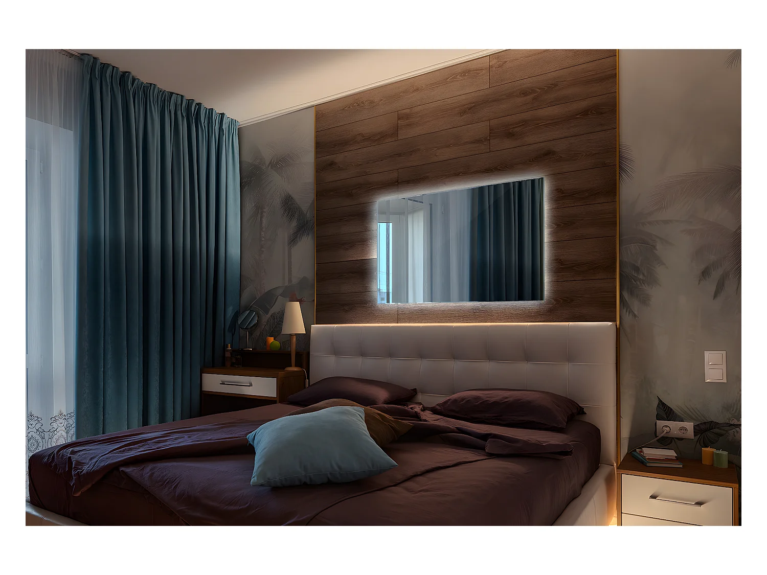 Moderner LED-Lichtspiegel für das Badezimmer 80 cm x 60 cm. Kaltes Licht