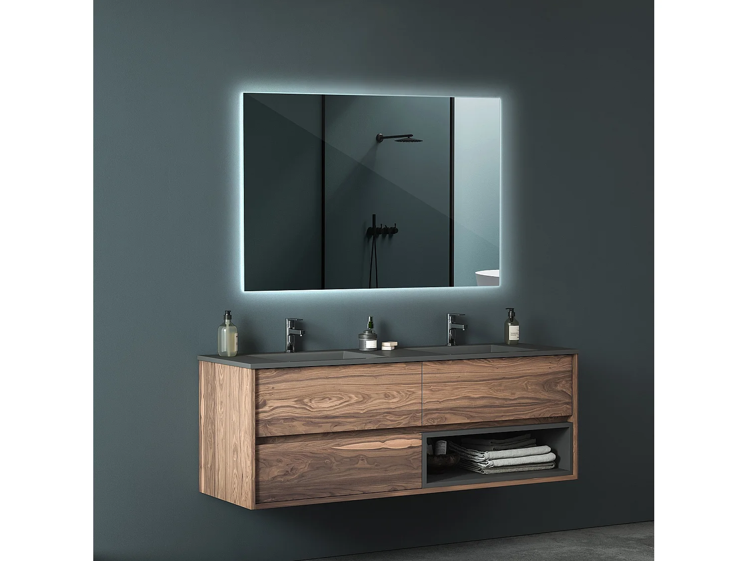 Moderner LED-Lichtspiegel für das Badezimmer 80 cm x 60 cm. Kaltes Licht