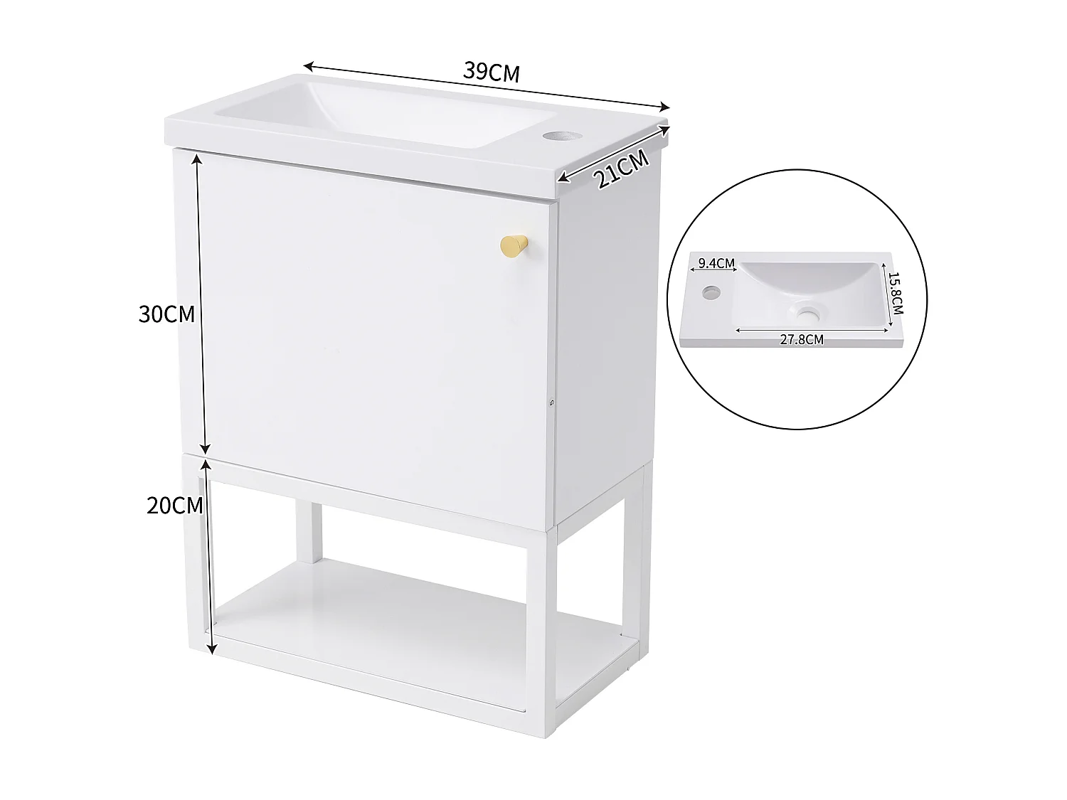 Meubles de salle de bains, Lavabo et meuble sous-lavabo 40 cm , Lavabo à encastrer